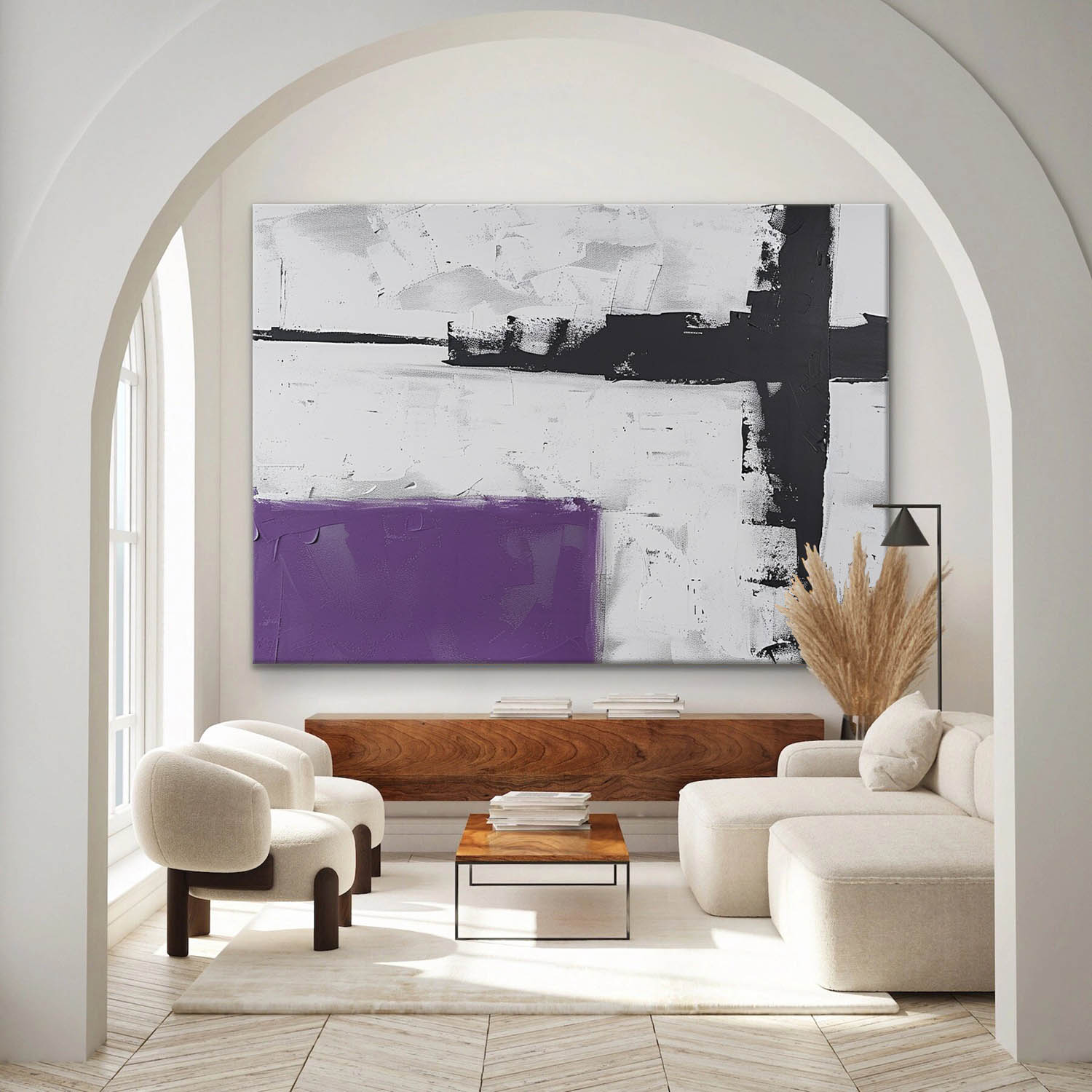 Large Purple and Grey Minimalist Abstract Canvas Art Purple and Grey Minimalist Textured Wall Art