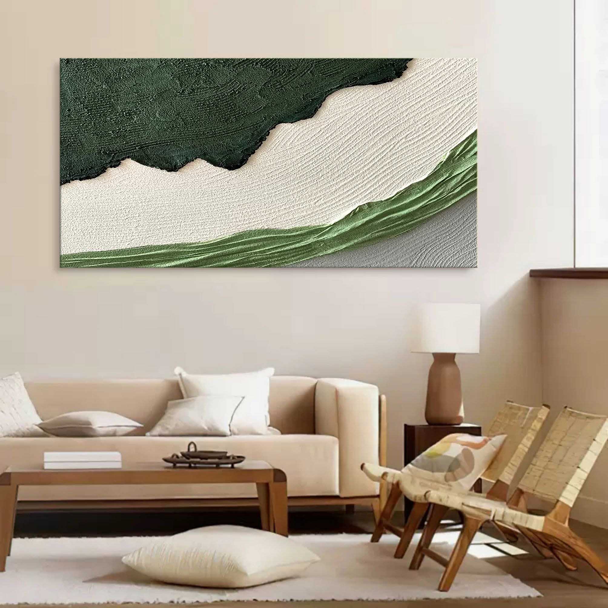 Large Green and White Texture Painting Green and White Textured Art Plaster Abstract Canvas Painting