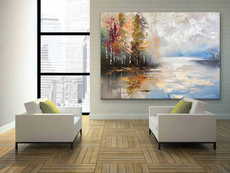 Large Birch Forest Landscape Abstract Art Colorful Landscape Abstract Canvas Wall Art Decor