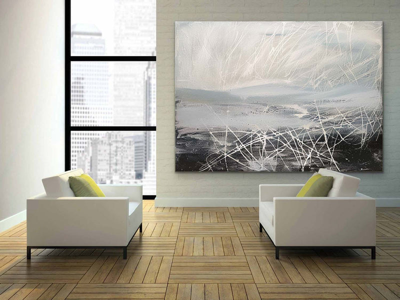 Large Grey and White Minimalist Canvas Art for Sale Grey and White Minimalist Oil Paintings