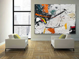 Large Orange and White Abstract Art for Sale Pollock Abstract Art Wall Decor Pollock Oil Painting