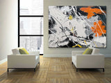 Large White and Orange Abstract Art for Sale White and Orange Expressionist Canvas Wall Art Decor