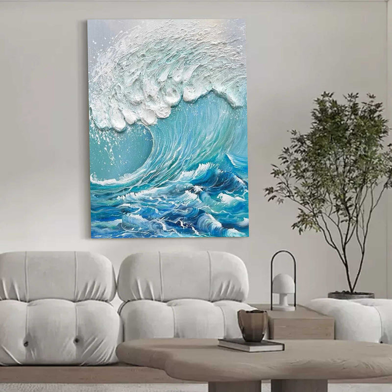 3D Blue Ocean Waves Textured Acrylic Painting Blue Ocean Waves Wall Art ...