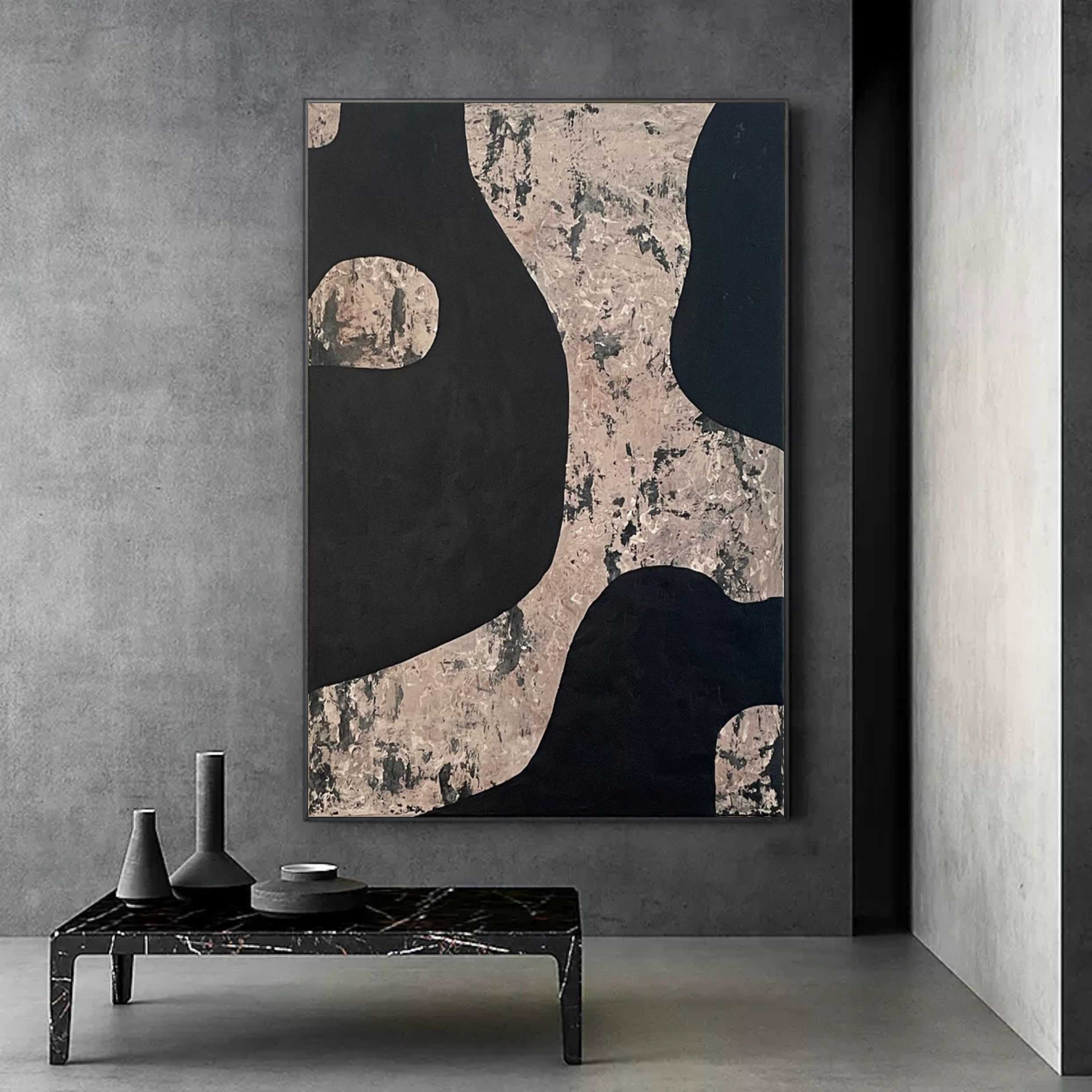 Black and Brown Abstract Canvas Art Wabi Sabi Wall Paintings Black and Brown Minimalist Wall Art