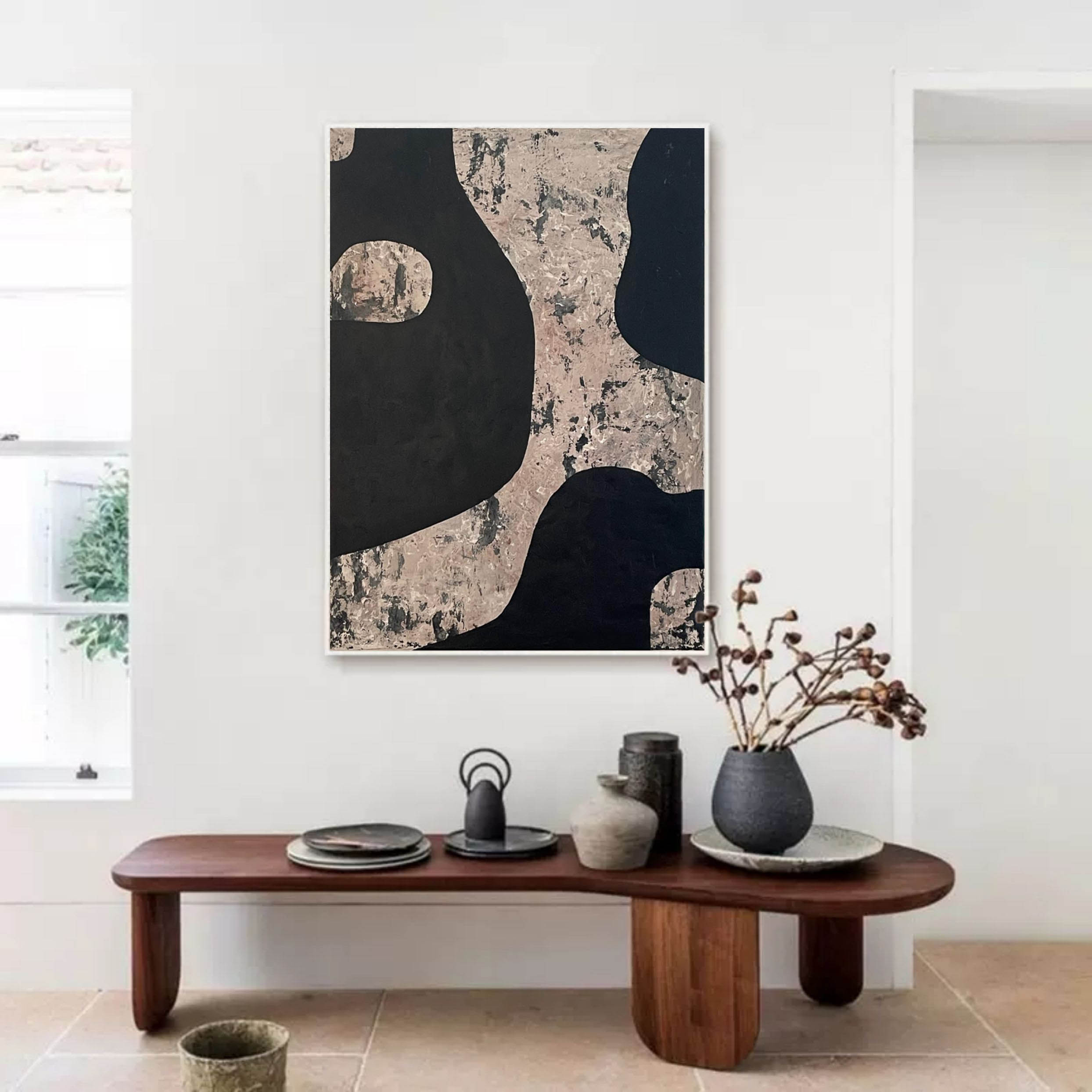 Black and Brown Abstract Canvas Art Wabi Sabi Wall Paintings Black and Brown Minimalist Wall Art