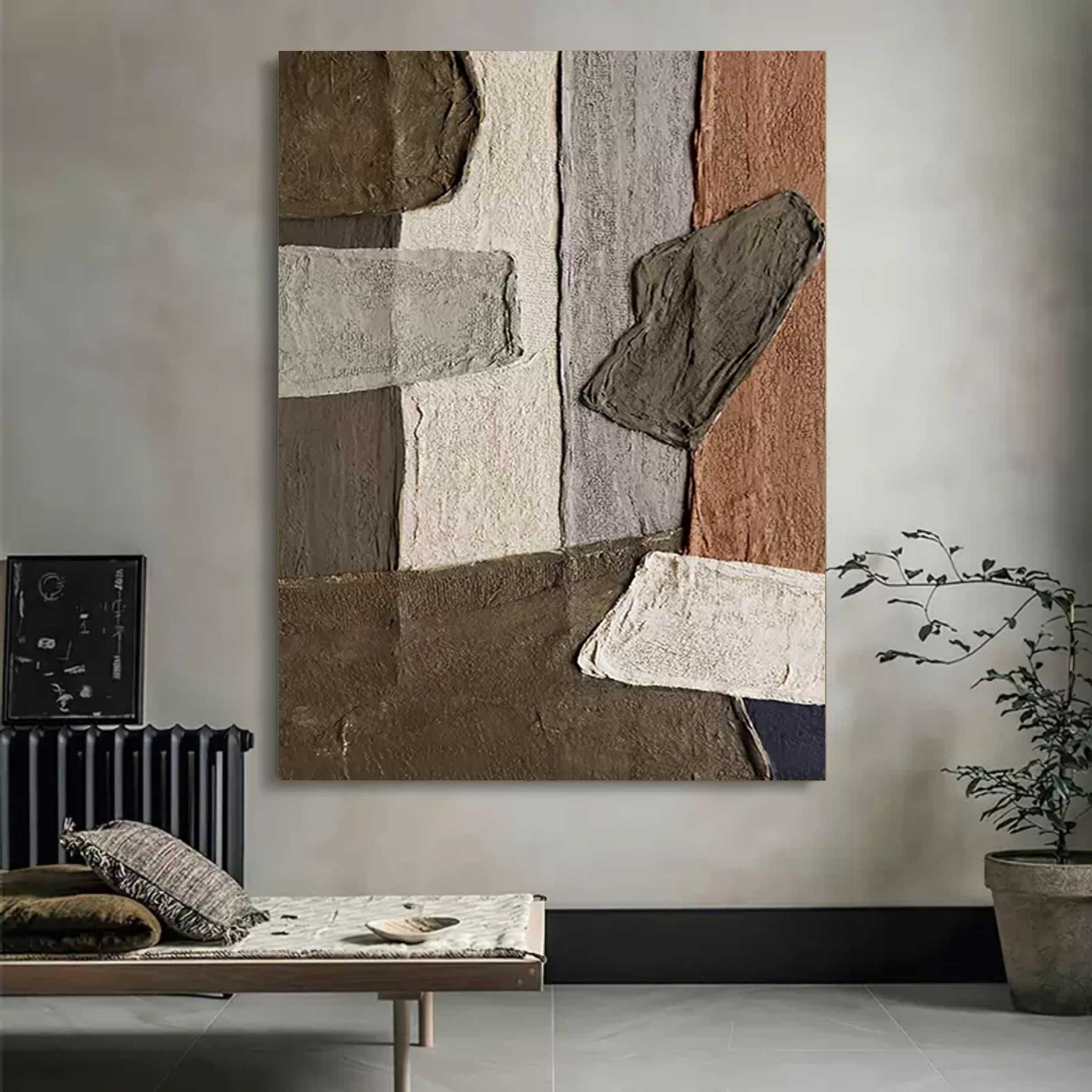 Brown Textured Canvas Abstract Art Canvas Wall Art Wabi Sabi Art Shabby Vintage Wall Decor Painting