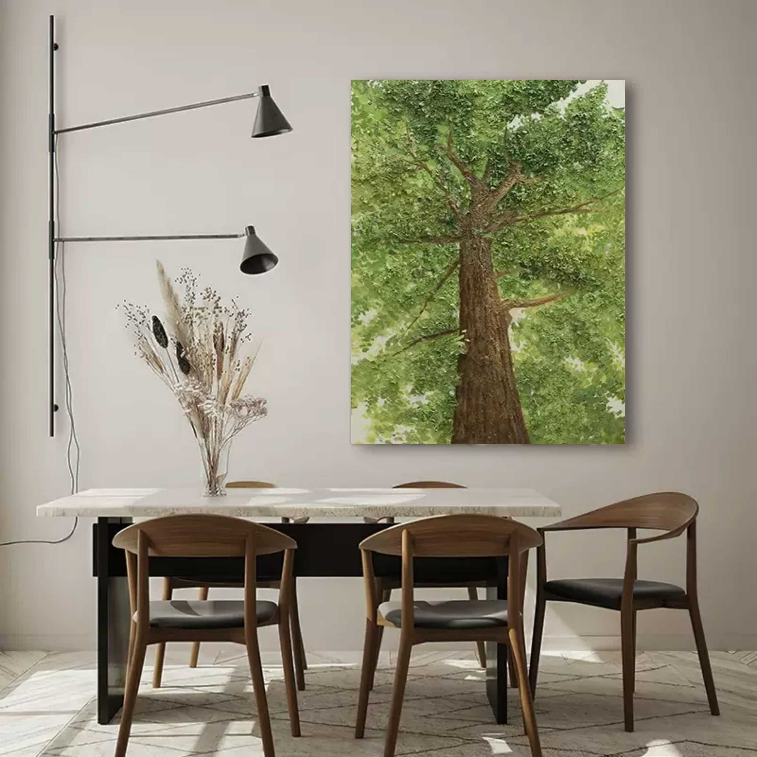 Big Green Tree Art on Canvas Green Textured Big Tree Canvas Painting Green Big Tree Wall Art