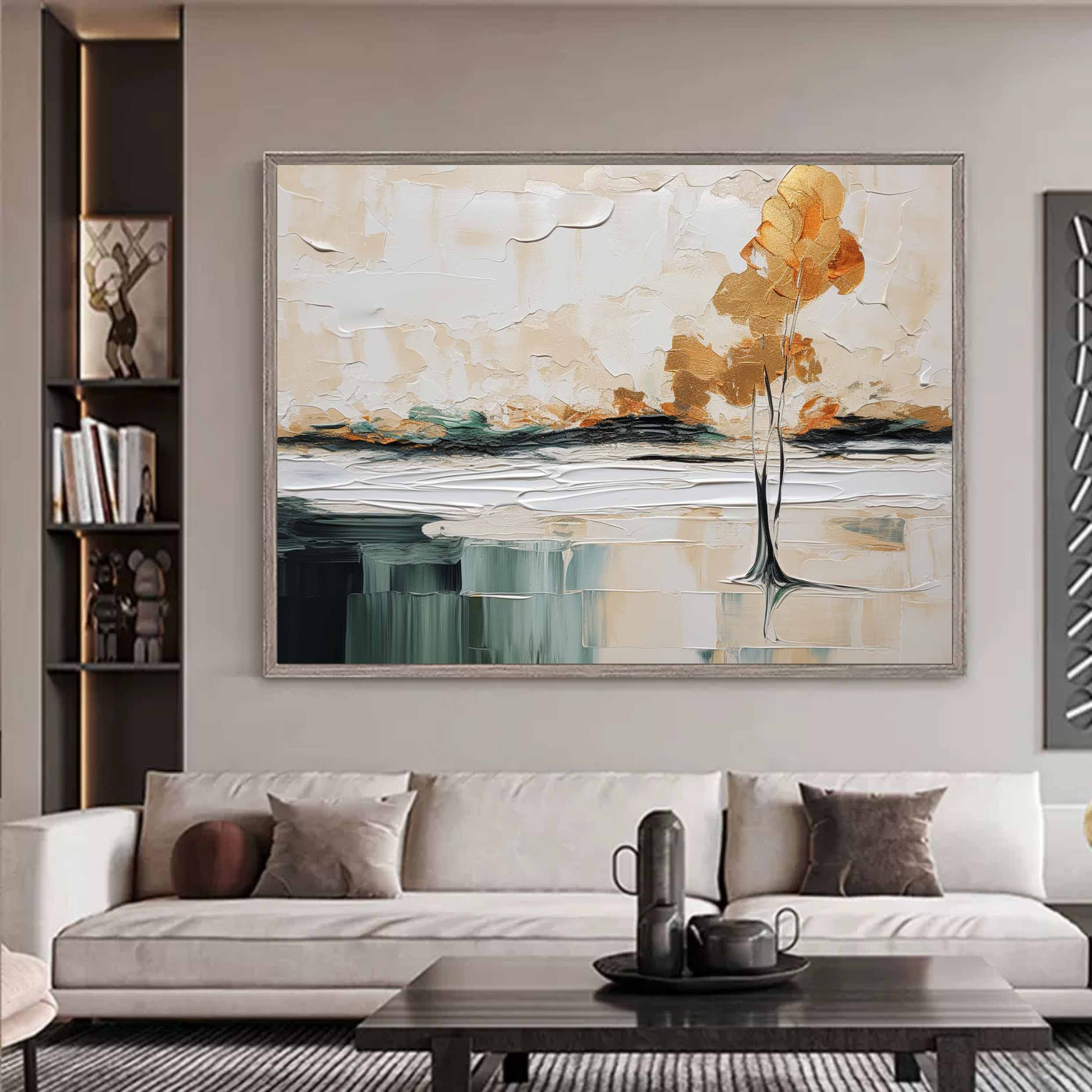 Beige Abstract Landscape Art Beige Minimalist Landscape Oil Painting Landscape Textured Wall Art