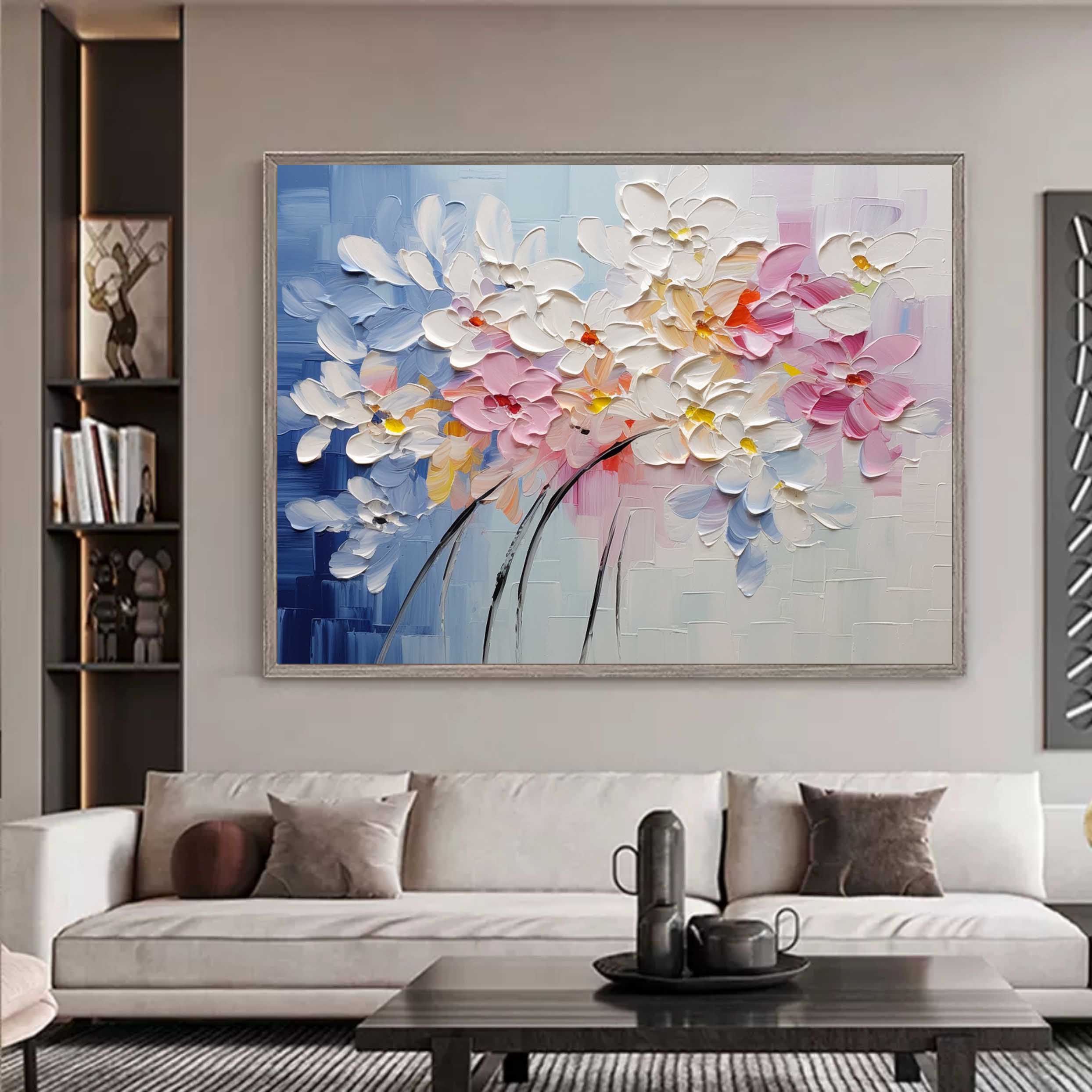 Large Colorful Flowers Texture Painting Flowers Palette Wall Art Decor ...