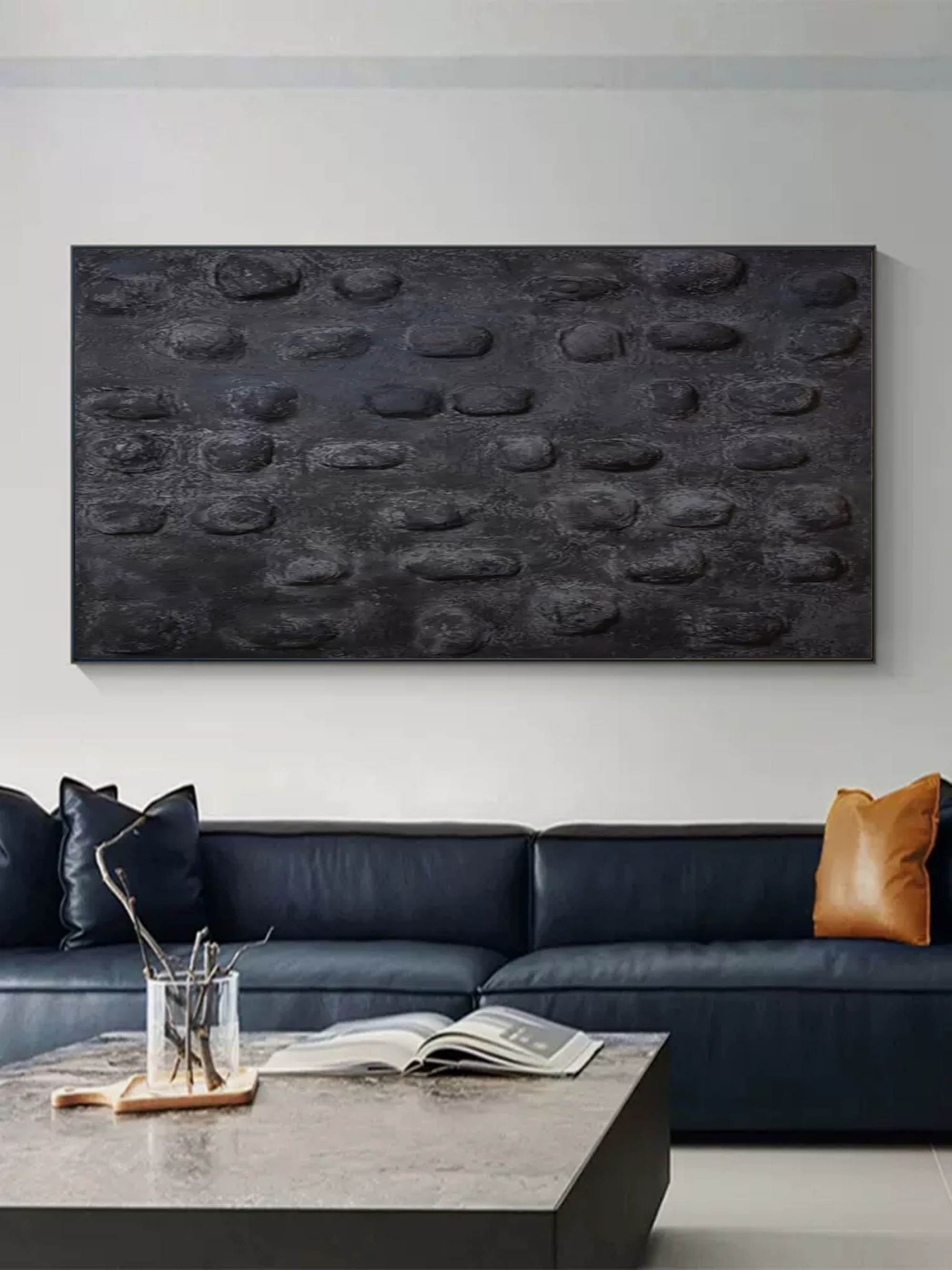 3D Large Black Textured Abstract Canvas Art Large Wabi Sabi Wall Art Thick Acrylic Textured Painting