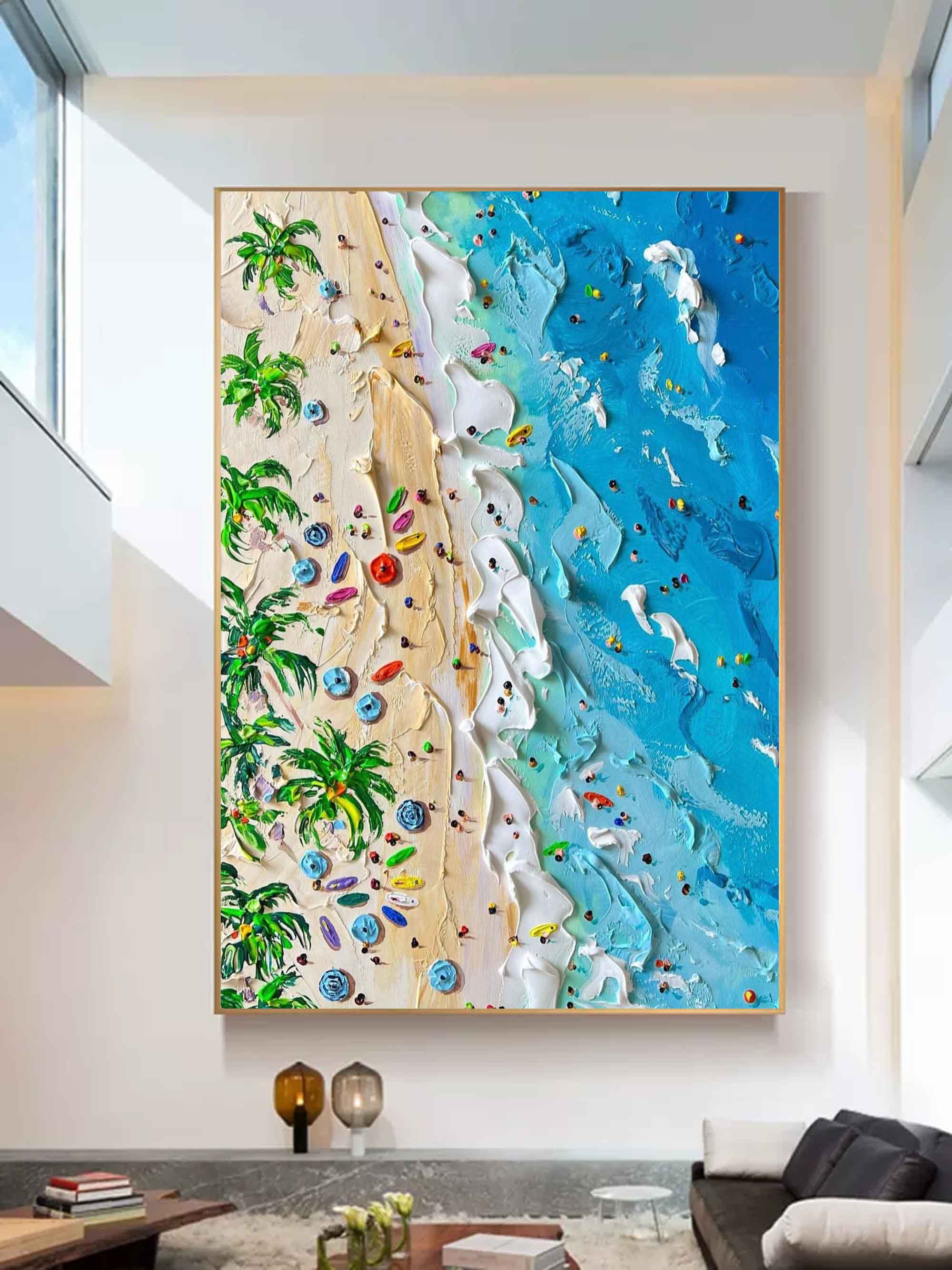 Summer Seaside Holiday Oil Painting On Sale Plaster Canvas Art Blue ...