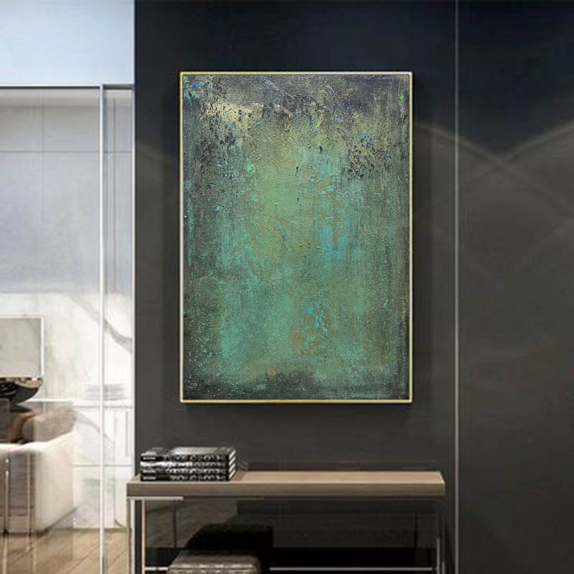 Green Oil Painting Green Textured Painting Abstract Art Canvas Green Abstract Home Hanging Painting