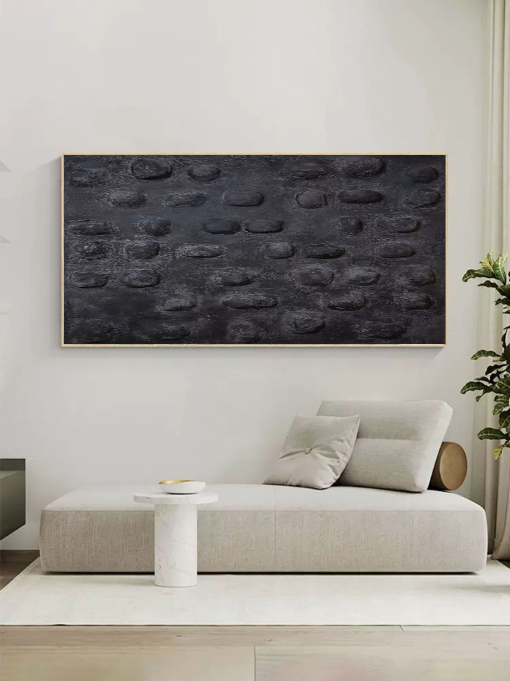 3D Large Black Textured Abstract Canvas Art Large Wabi Sabi Wall Art Thick Acrylic Textured Painting