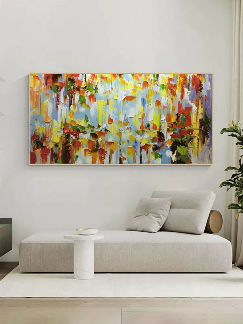 Large Palette Knife Abstract Painting Colorful Textured Painting Large Colorful Living Room Wall Hanging Painting