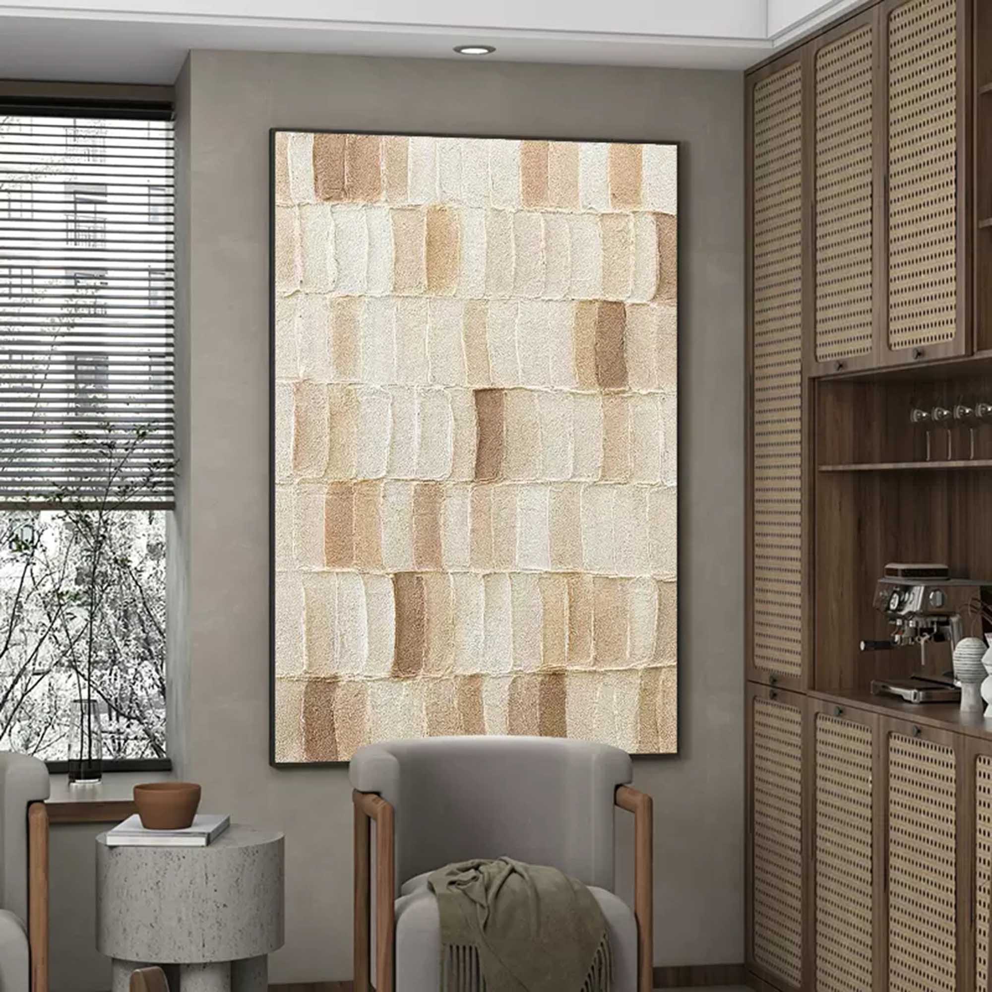 3D Beige Textured Acrylic Abstract Painting Beige Wall Art Beige Textured Canvas Abstract Art