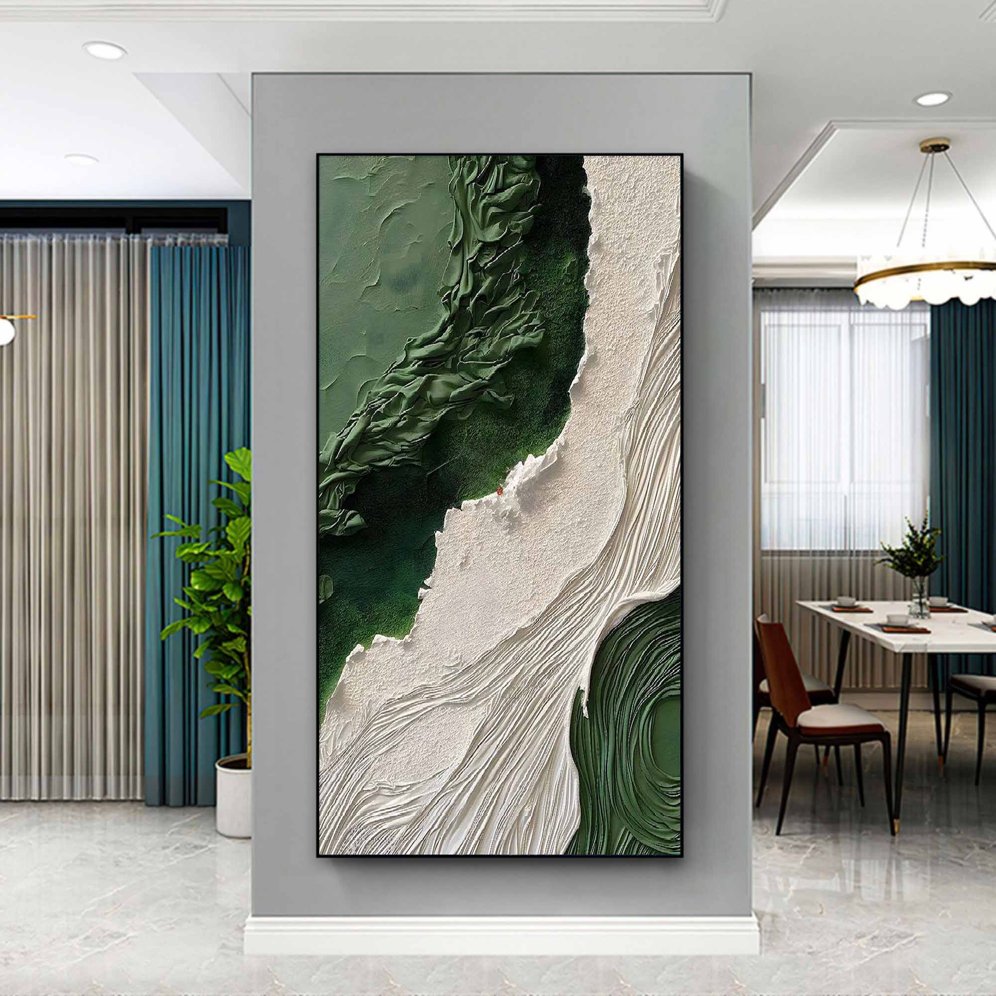 3D Large Green and White Textured Abstract Canvas Art Wabi Sabi Art Thick Textured Acrylic Painting