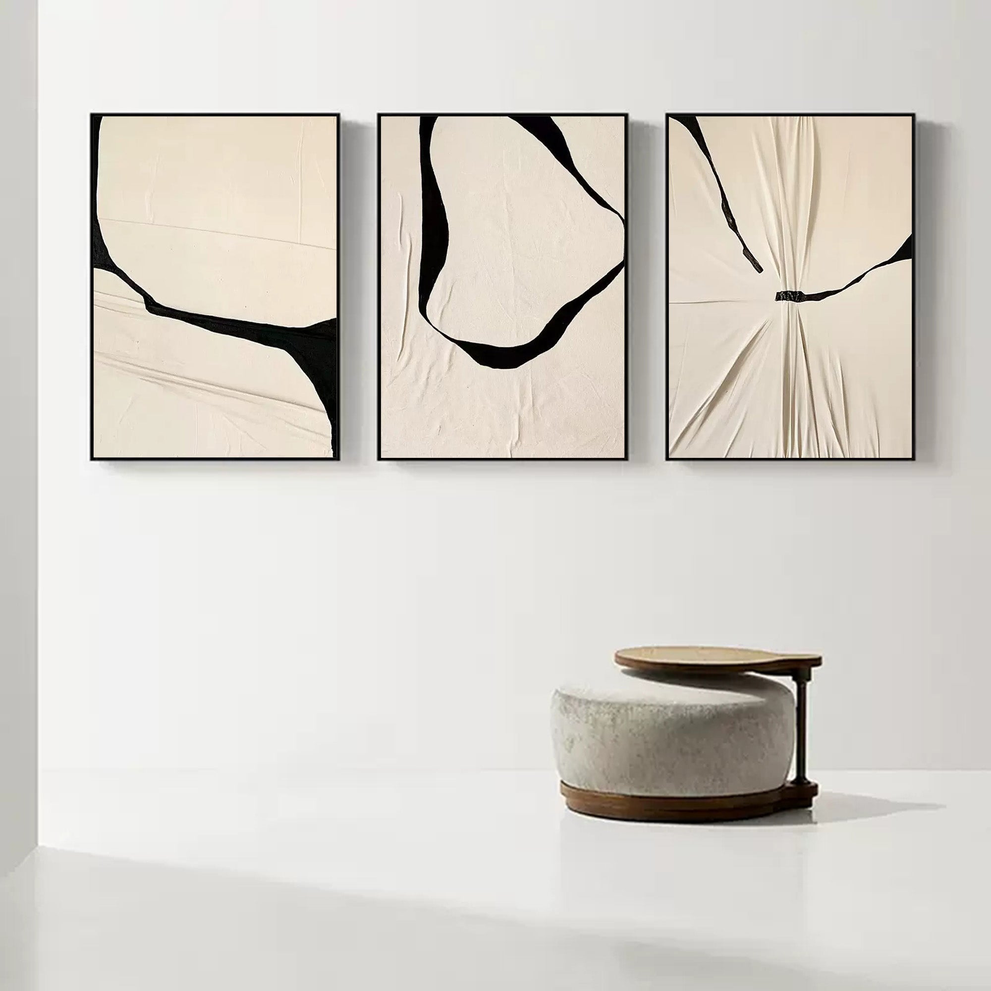 Black and Beige Minimalist Canvas Painting Set of 3 Minimalist Abstract Texture Art Minimalist Wall Art