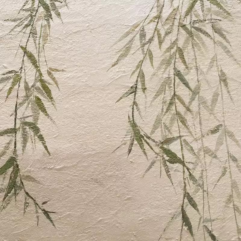 Green Willow On Canvas Wabi-Sabi Art Green Willow Oil Painting Willow Landscape Wall Art