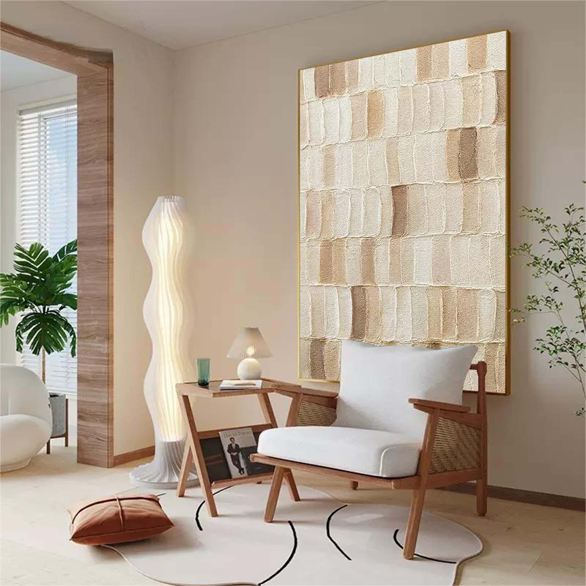 3D Beige Textured Acrylic Abstract Painting Beige Wall Art Beige Textured Canvas Abstract Art