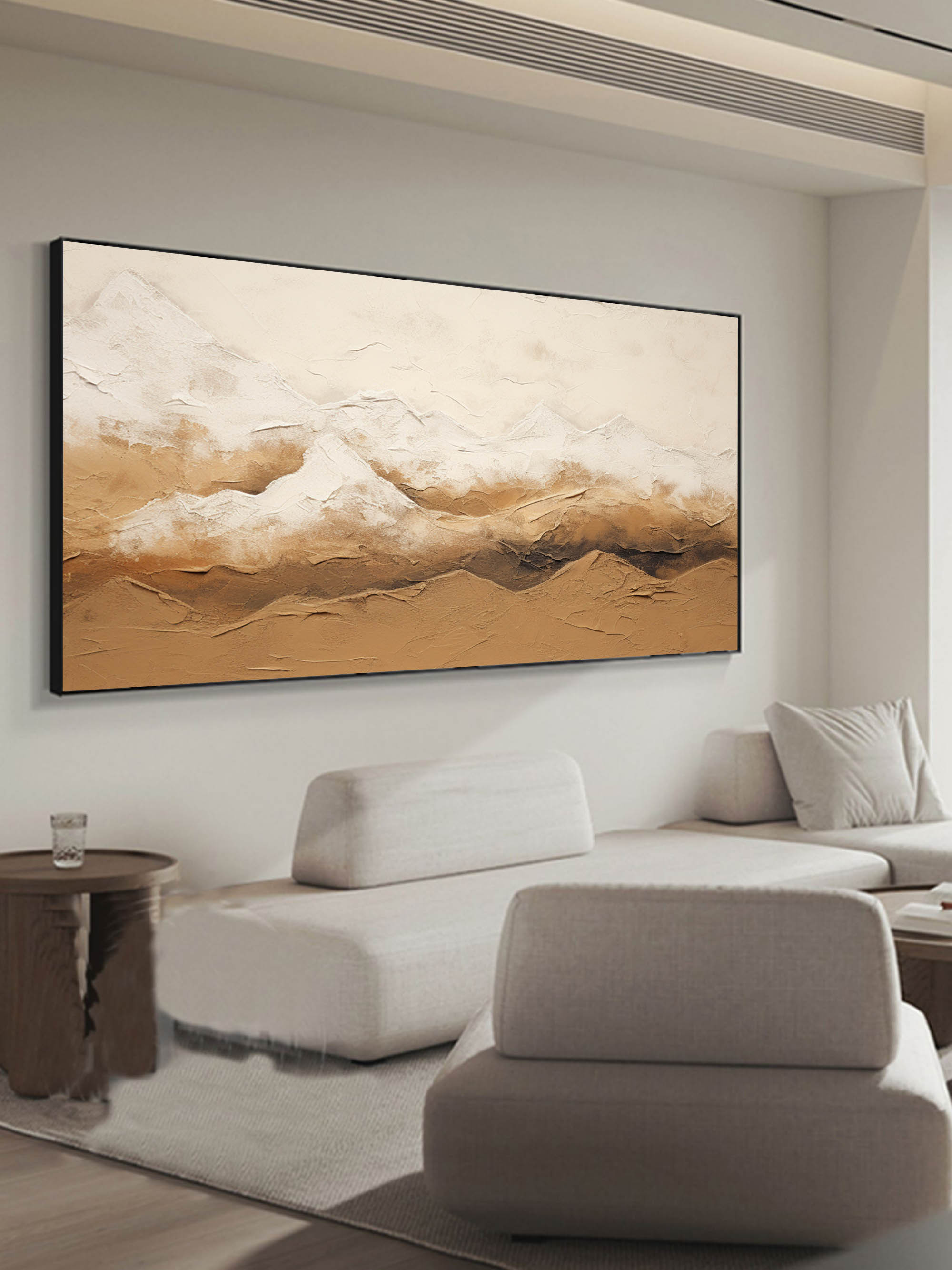 Large Brown and Beige Mountain Texture Painting Wabi Sabi Art Mountain Minimalist Canvas Wall Art