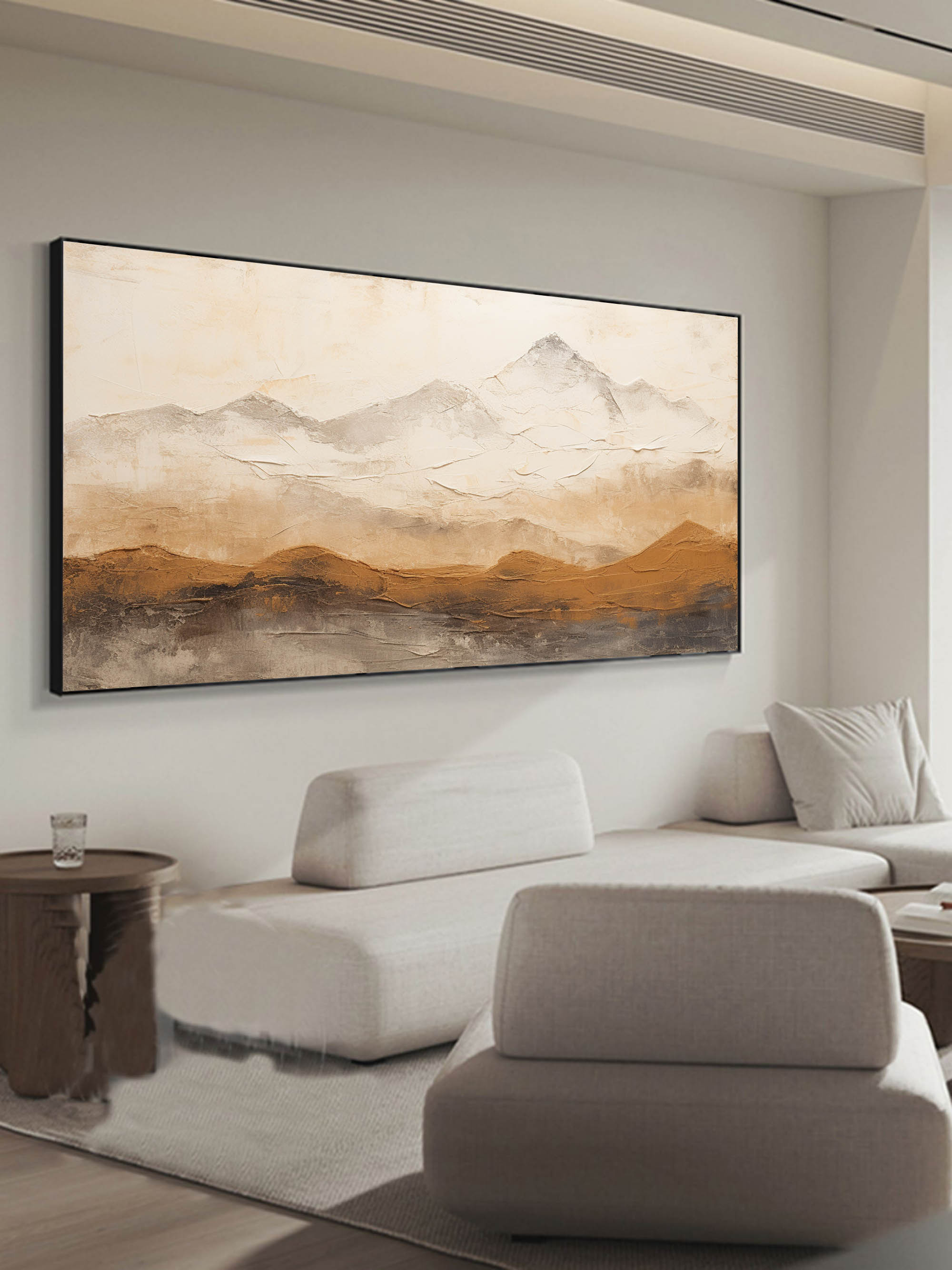 Large Brown and Beige Abstract Mountain Oil Painting Wabi-Sabi Art Mountain Texture Canvas Wall Art