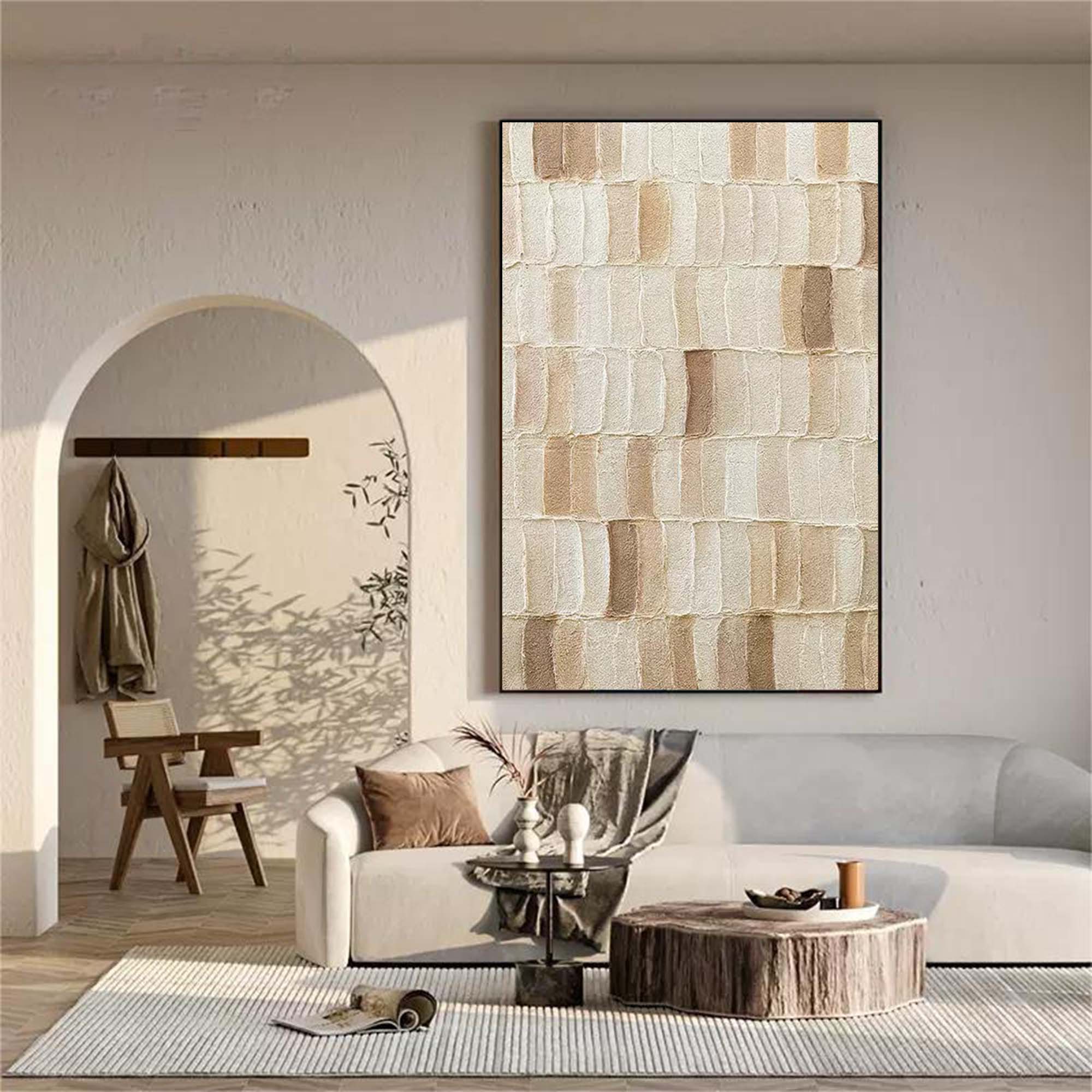 3D Beige Textured Acrylic Abstract Painting Beige Wall Art Beige Textured Canvas Abstract Art