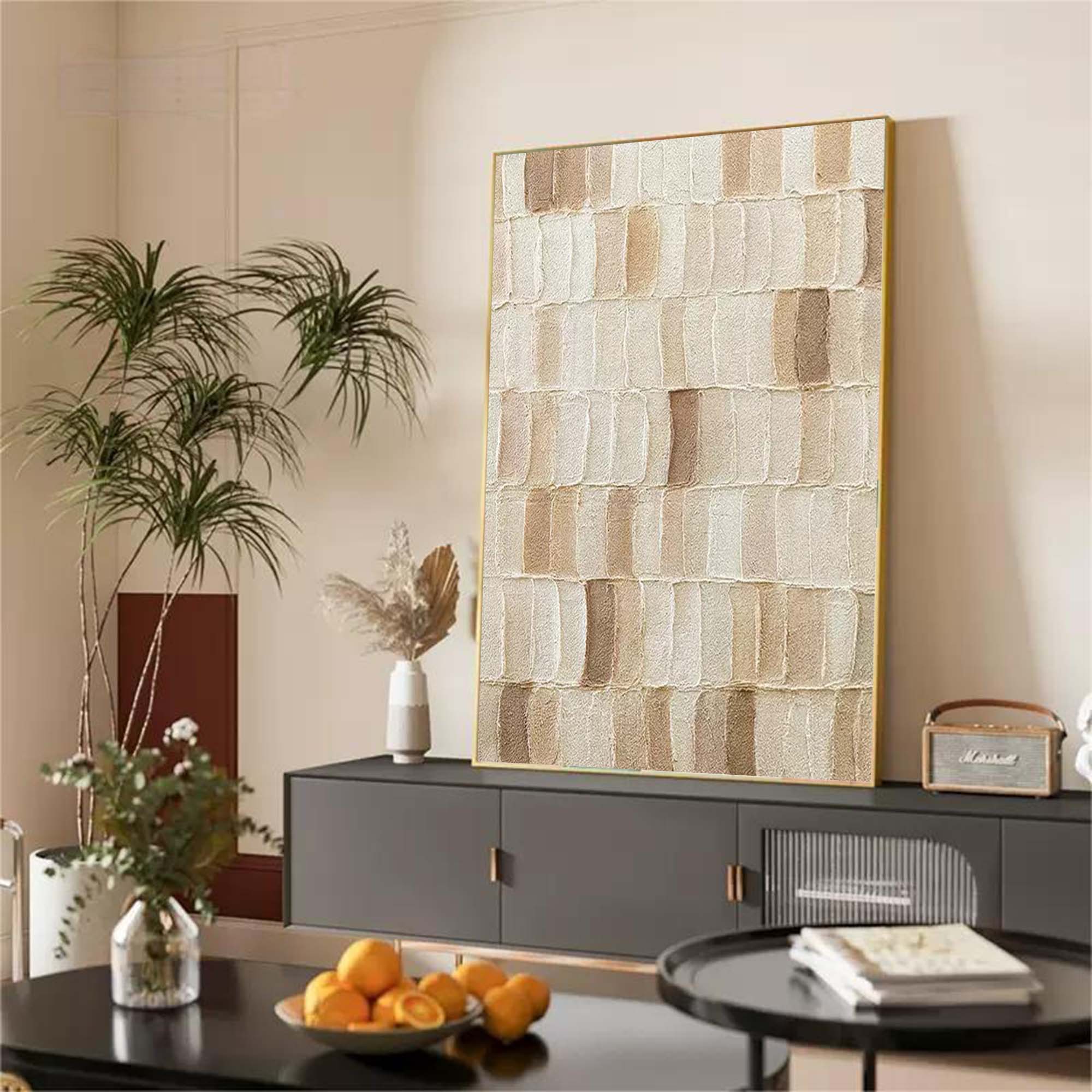 3D Beige Textured Acrylic Abstract Painting Beige Wall Art Beige Textured Canvas Abstract Art