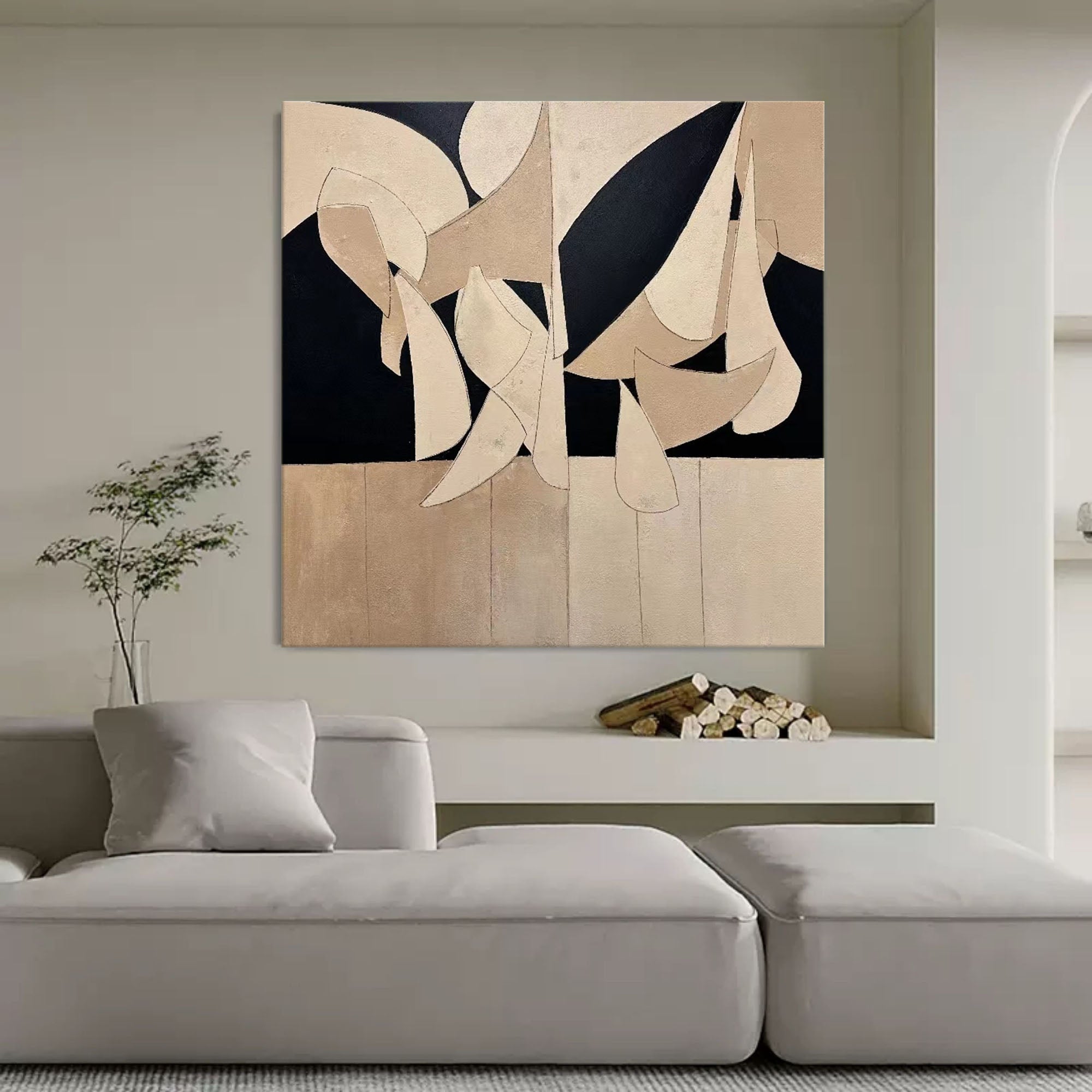 Beige and Black Minimalist Abstract Art Beige and Black Minimalist ...