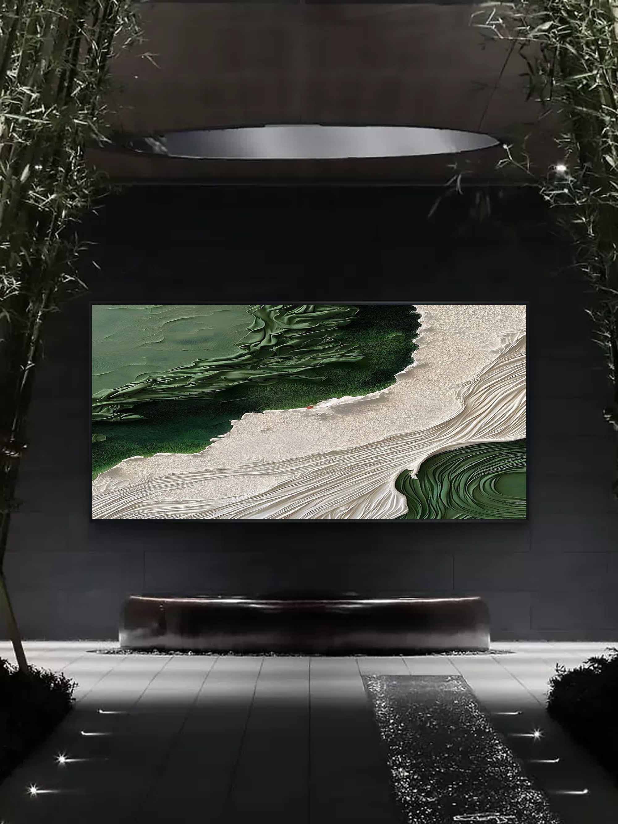 Large 3D Green and White Textured Abstract Canvas Art Wabi-Sabi Art ...