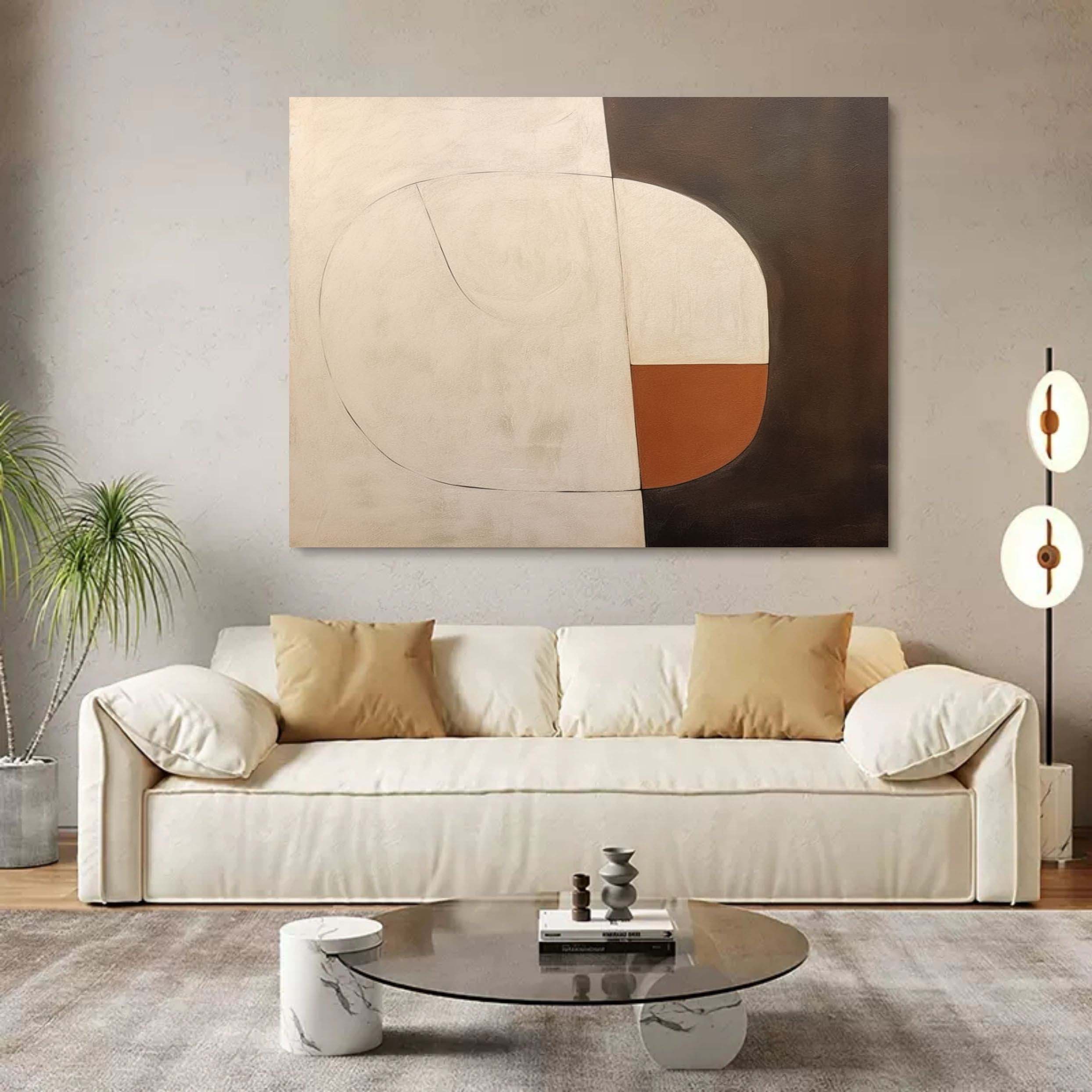 Large Beige and Brown Minimalist Wall Painting Beige and Brown Minimalist Oil Painting Wabi Sabi Art