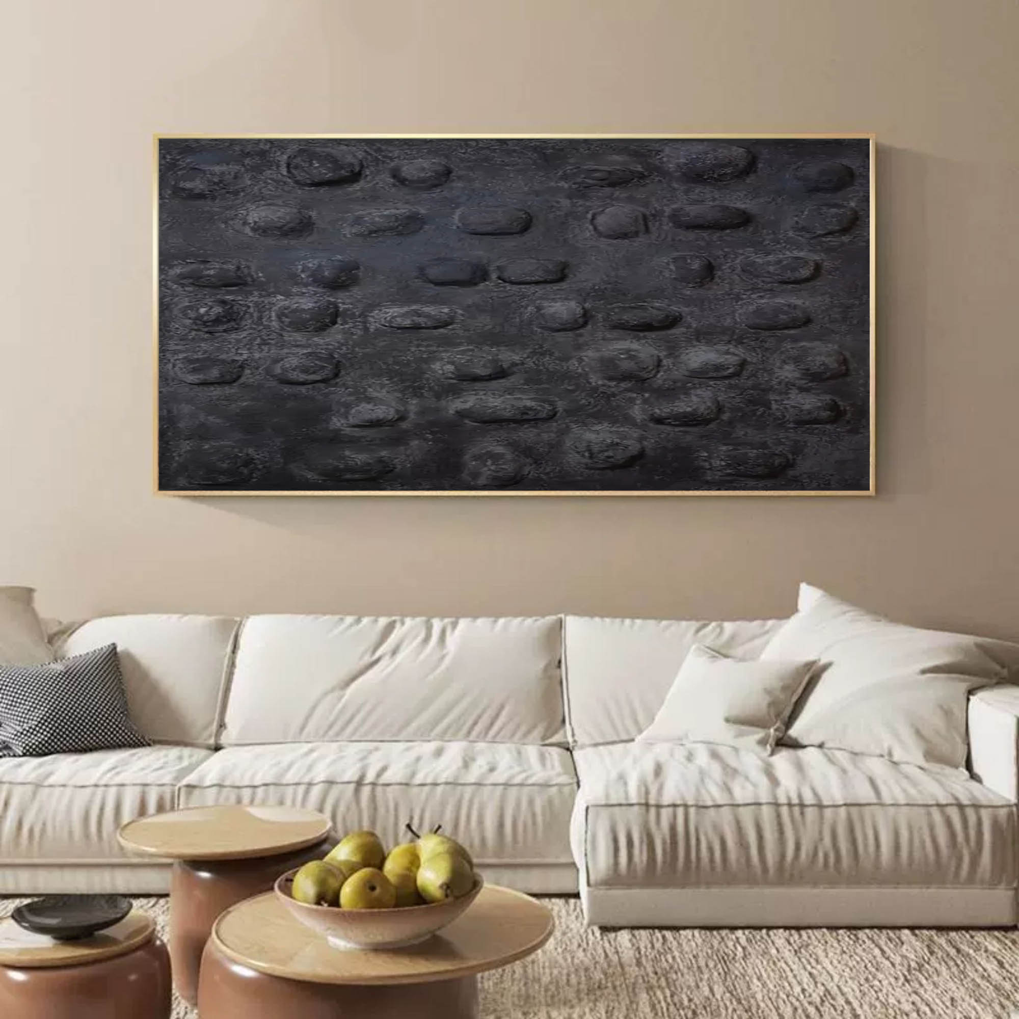 3D Large Black Textured Abstract Canvas Art Large Wabi Sabi Wall Art Thick Acrylic Textured Painting