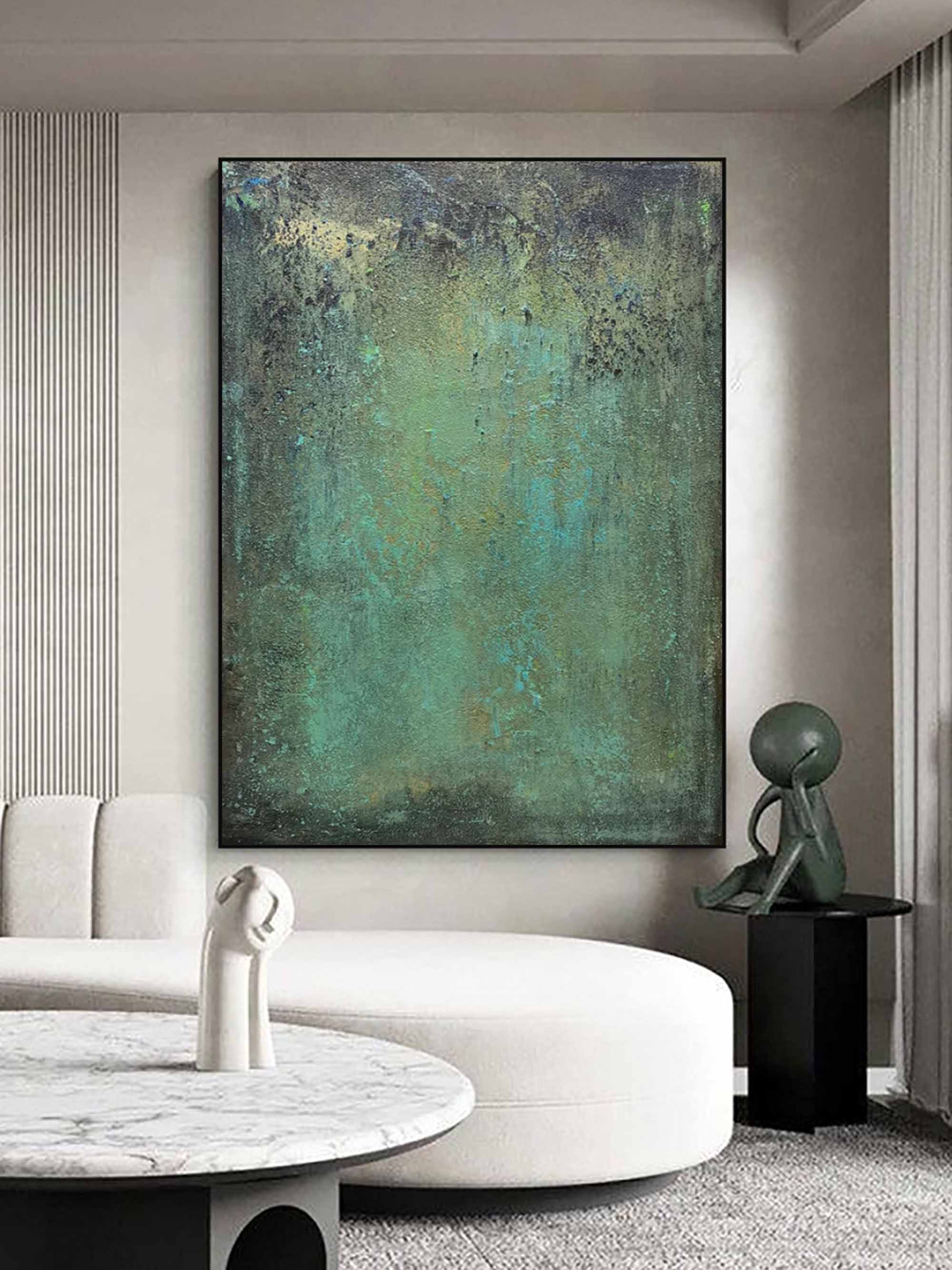 Green Oil Painting Green Textured Painting Abstract Art Canvas Green Abstract Home Hanging Painting