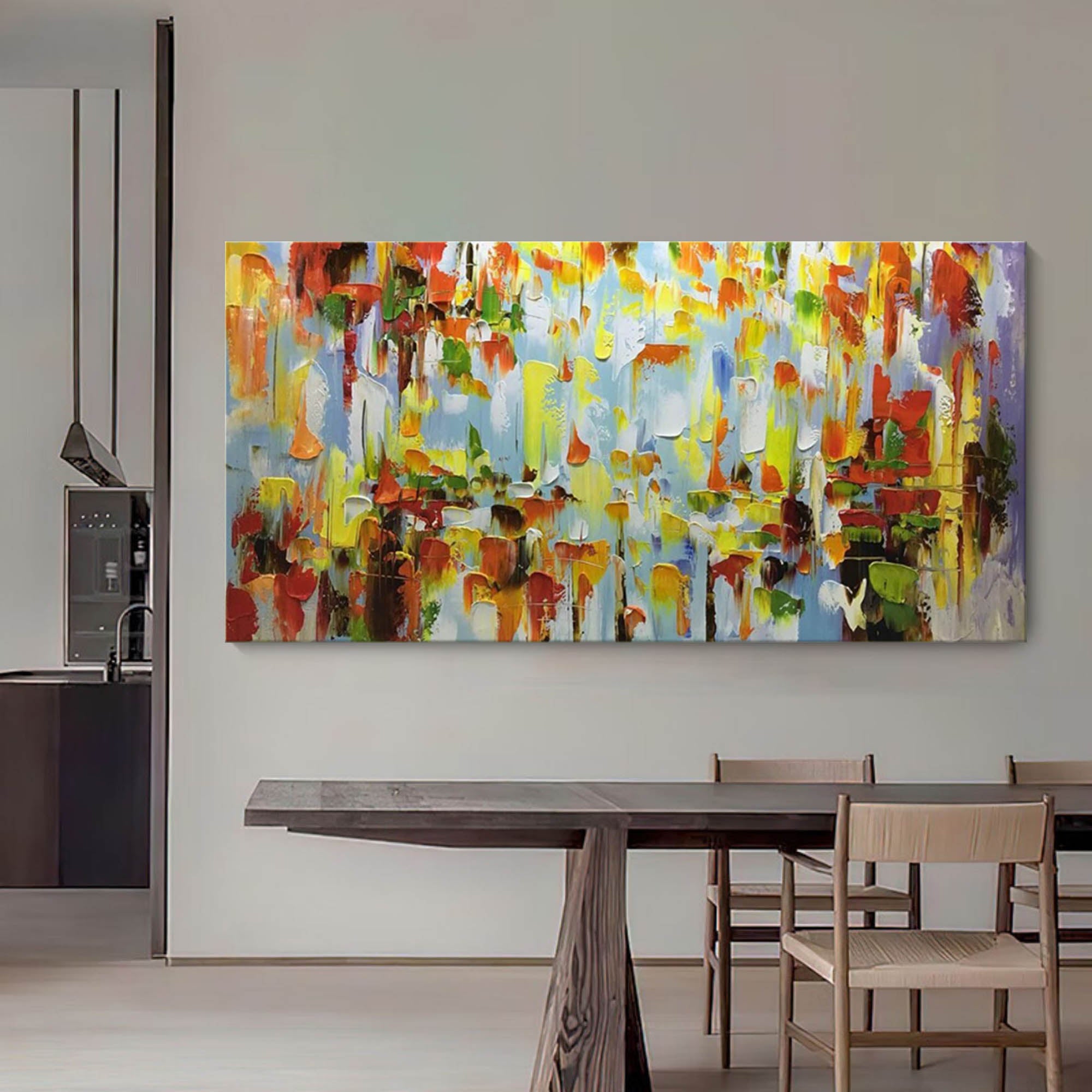 Large Palette Knife Abstract Painting Colorful Textured Painting Large Colorful Living Room Wall Hanging Painting