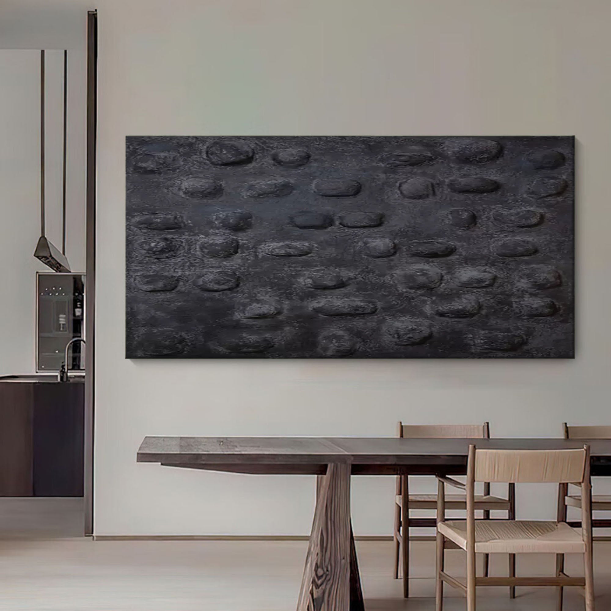 3D Large Black Textured Abstract Canvas Art Large Wabi Sabi Wall Art Thick Acrylic Textured Painting