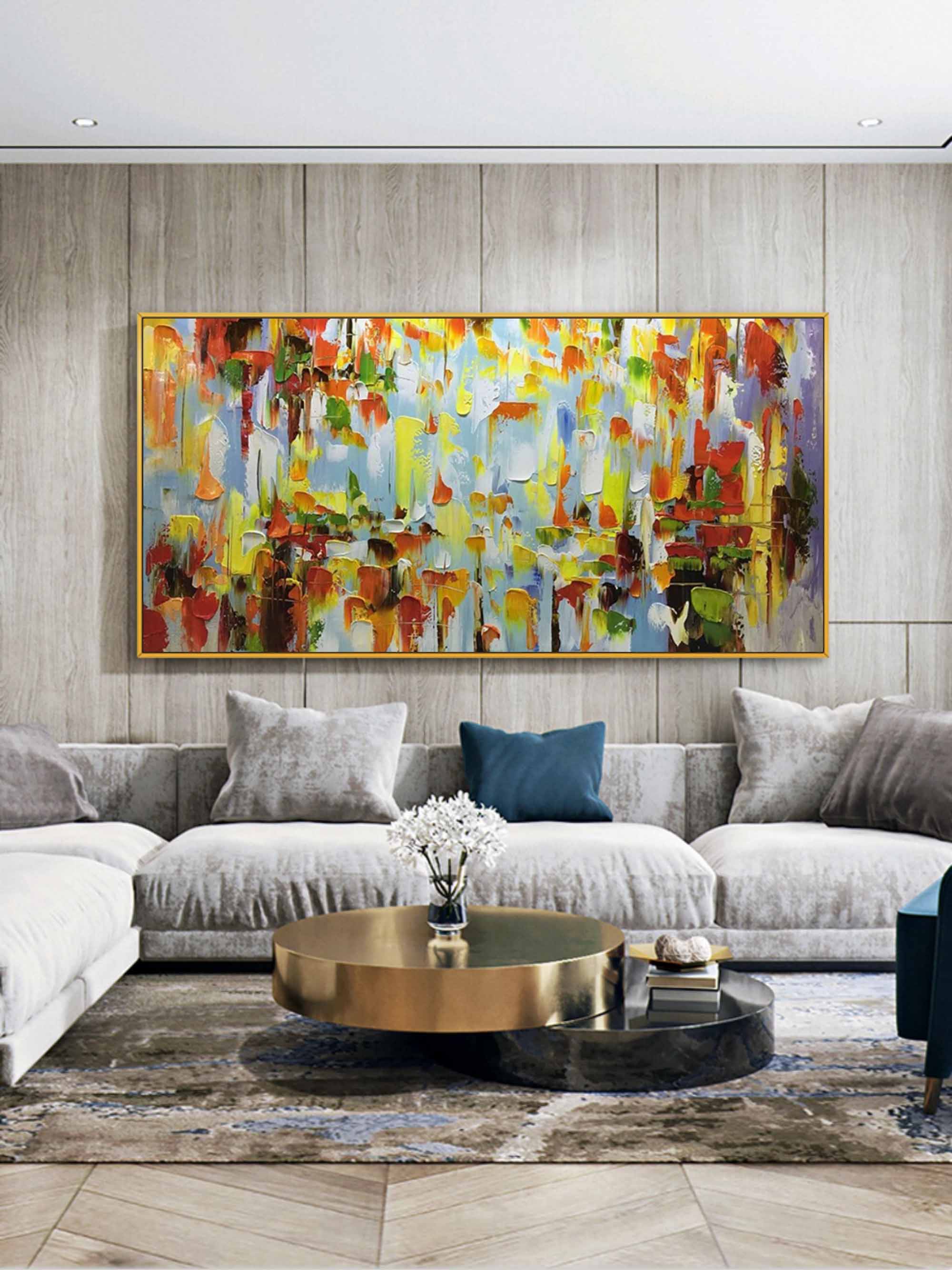 Large Palette Knife Abstract Painting Colorful Textured Painting Large Colorful Living Room Wall Hanging Painting