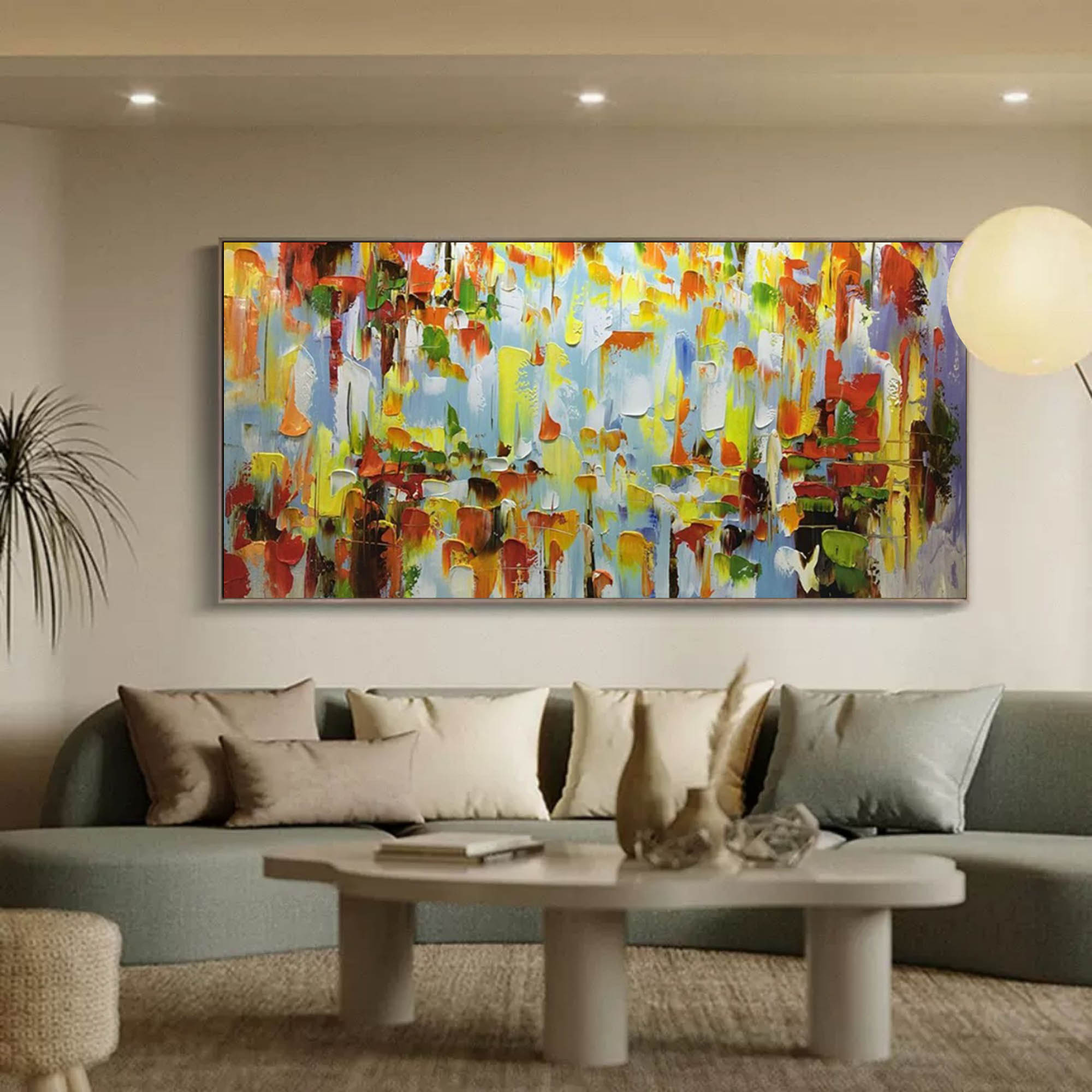 Large Palette Knife Abstract Painting Colorful Textured Painting Large Colorful Living Room Wall Hanging Painting