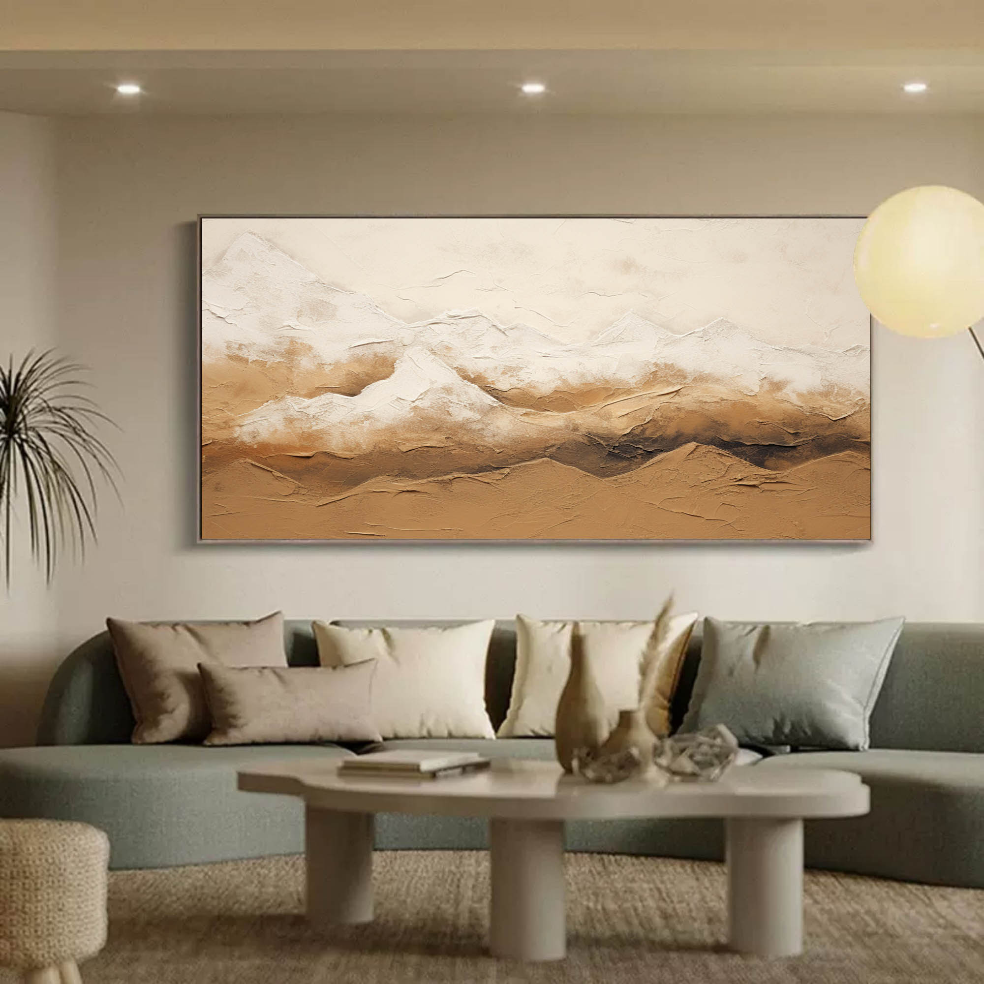 Large Brown and Beige Mountain Texture Painting Wabi Sabi Art Mountain Minimalist Canvas Wall Art