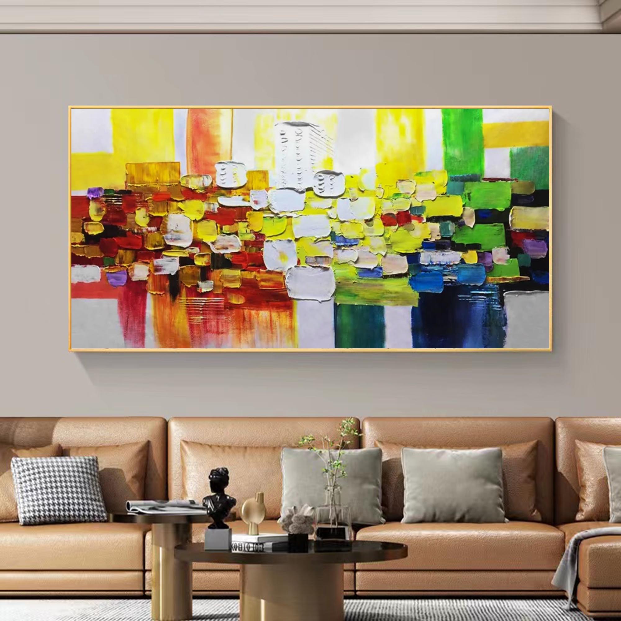 Large Colorful Abstract Canvas Oil Painting Colorful Textured Wall Art Colorful Texture Abstract Art