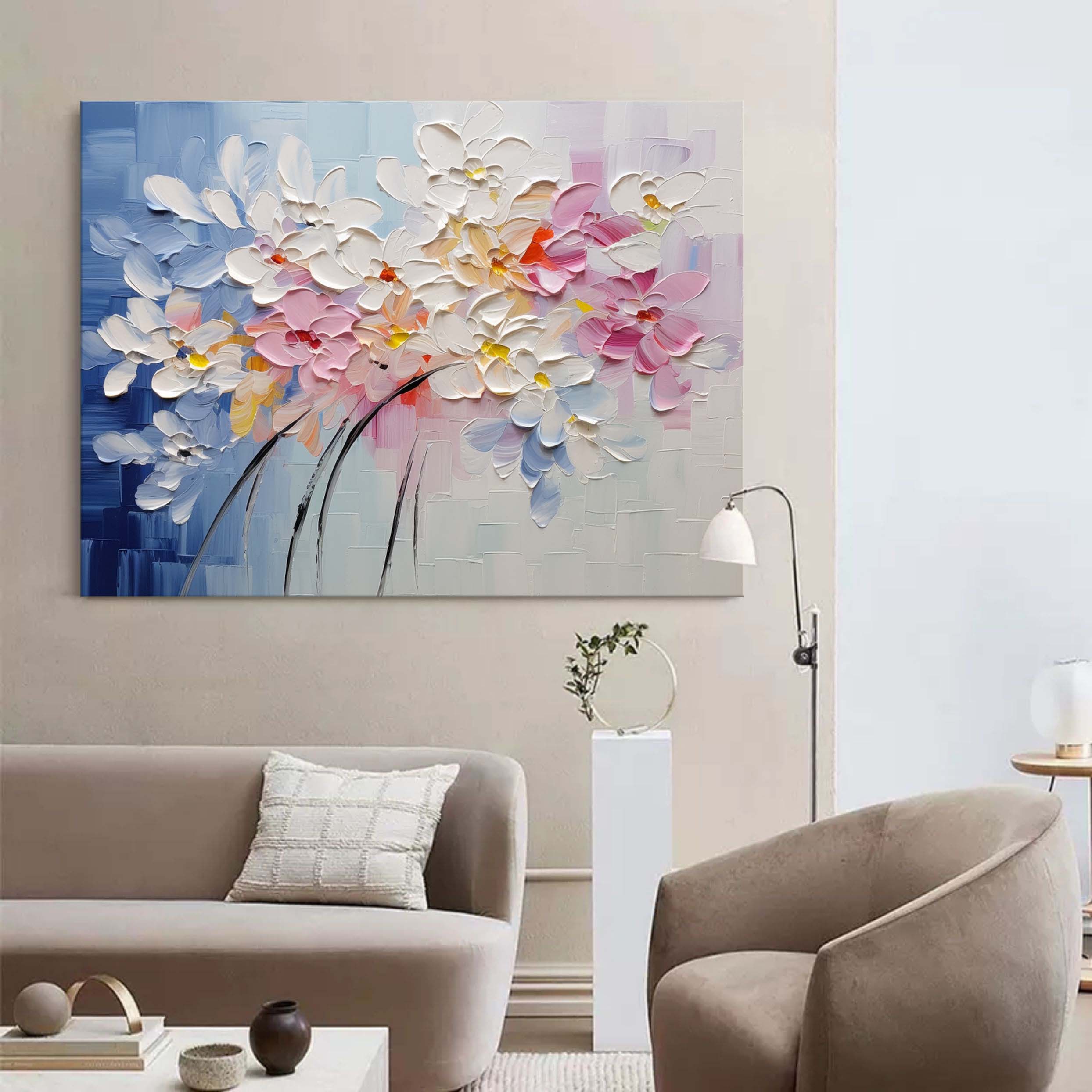 Large Colorful Flowers Texture Painting Flowers Palette Wall Art Decor Flowers Canvas Art For Sale