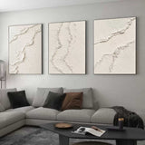 Beige Abstract Painting Set of 3 Thick Acrylic Textured Canvas Art Wabi Sabi Art Plaster Wall Art