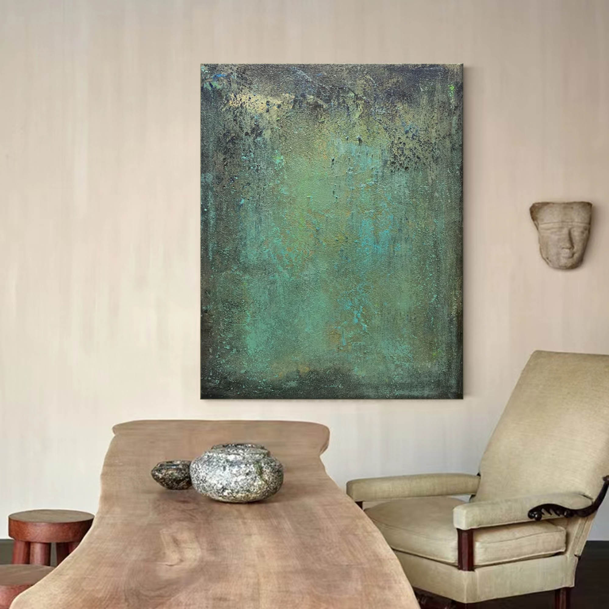 Green Oil Painting Green Textured Painting Abstract Art Canvas Green Abstract Home Hanging Painting