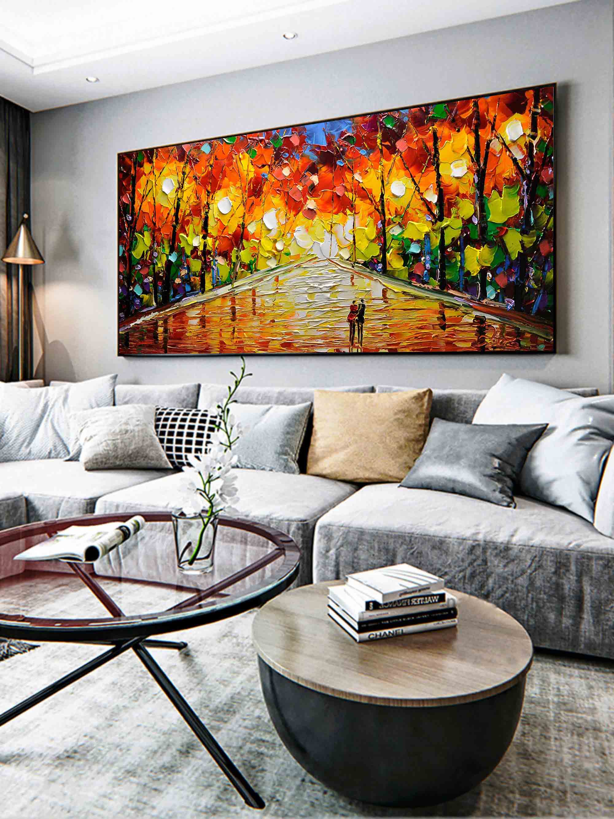 Large Colorful Street Oil Painting Street Painting On Canvas Palette Knife Texture Wall Art Knife Painting