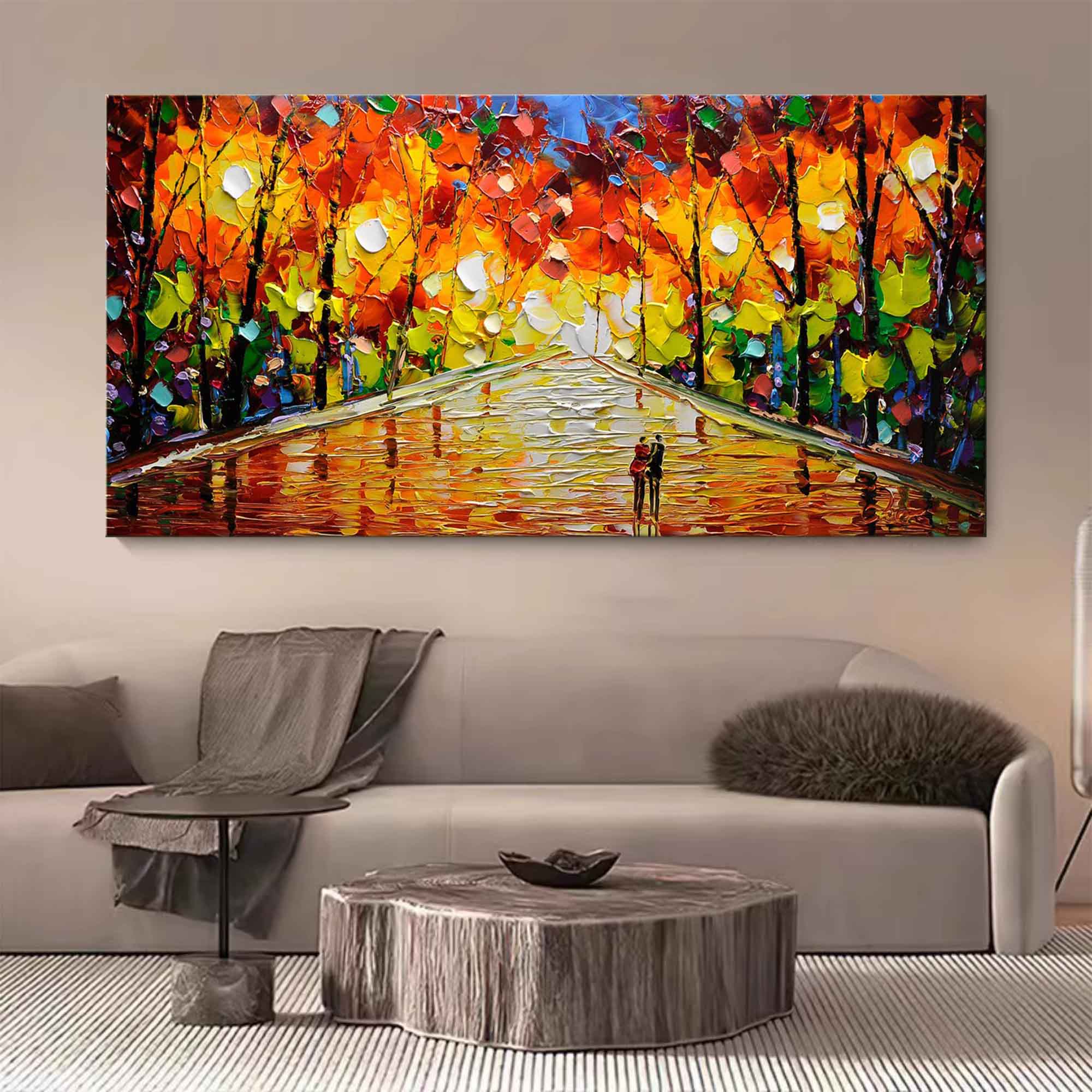 Large Colorful Street Oil Painting Street Painting On Canvas Palette Knife Texture Wall Art Knife Painting