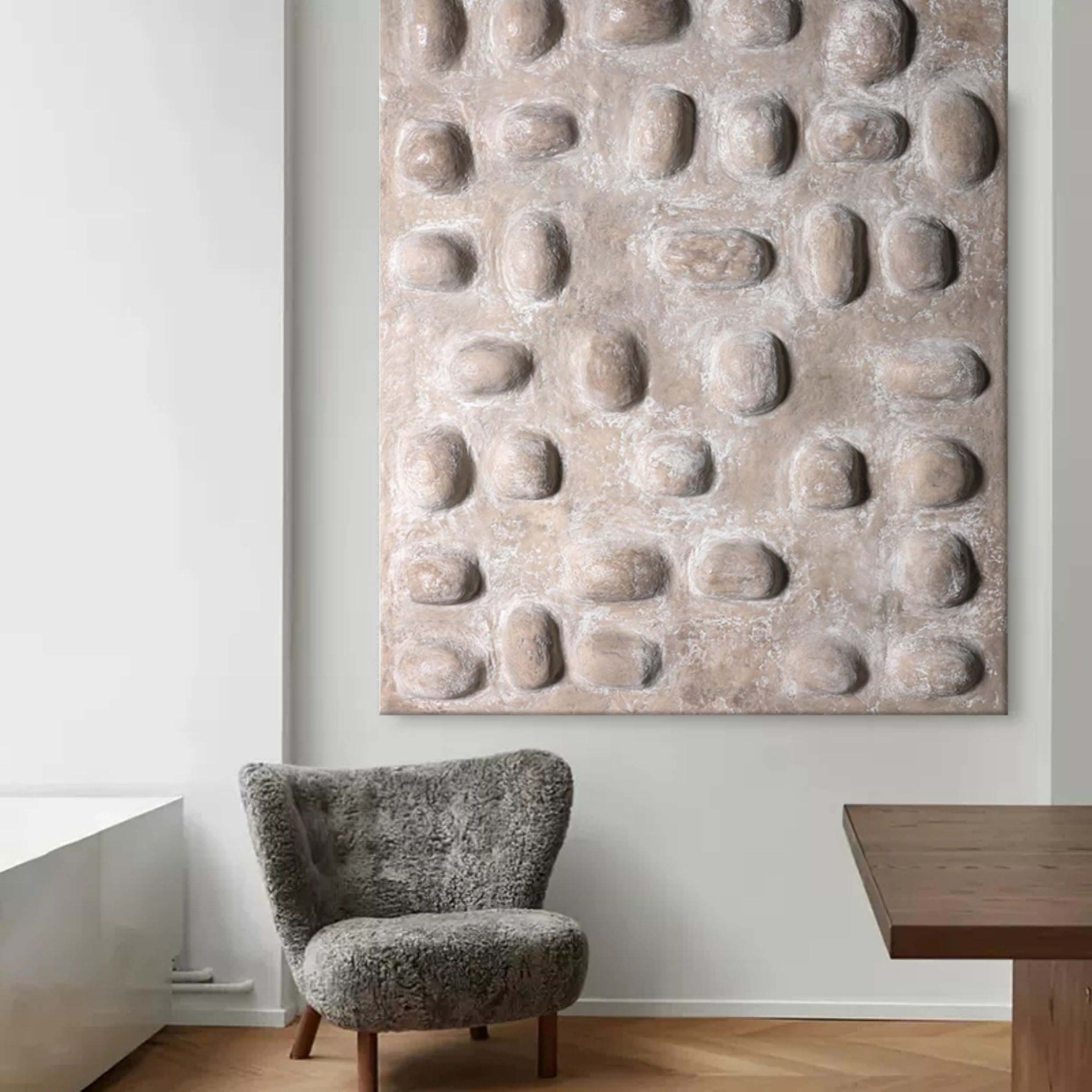 3D Gray Textured Abstract Canvas Art Wabi Sabi Wall Art Thick Textured Acrylic Painting For Sale