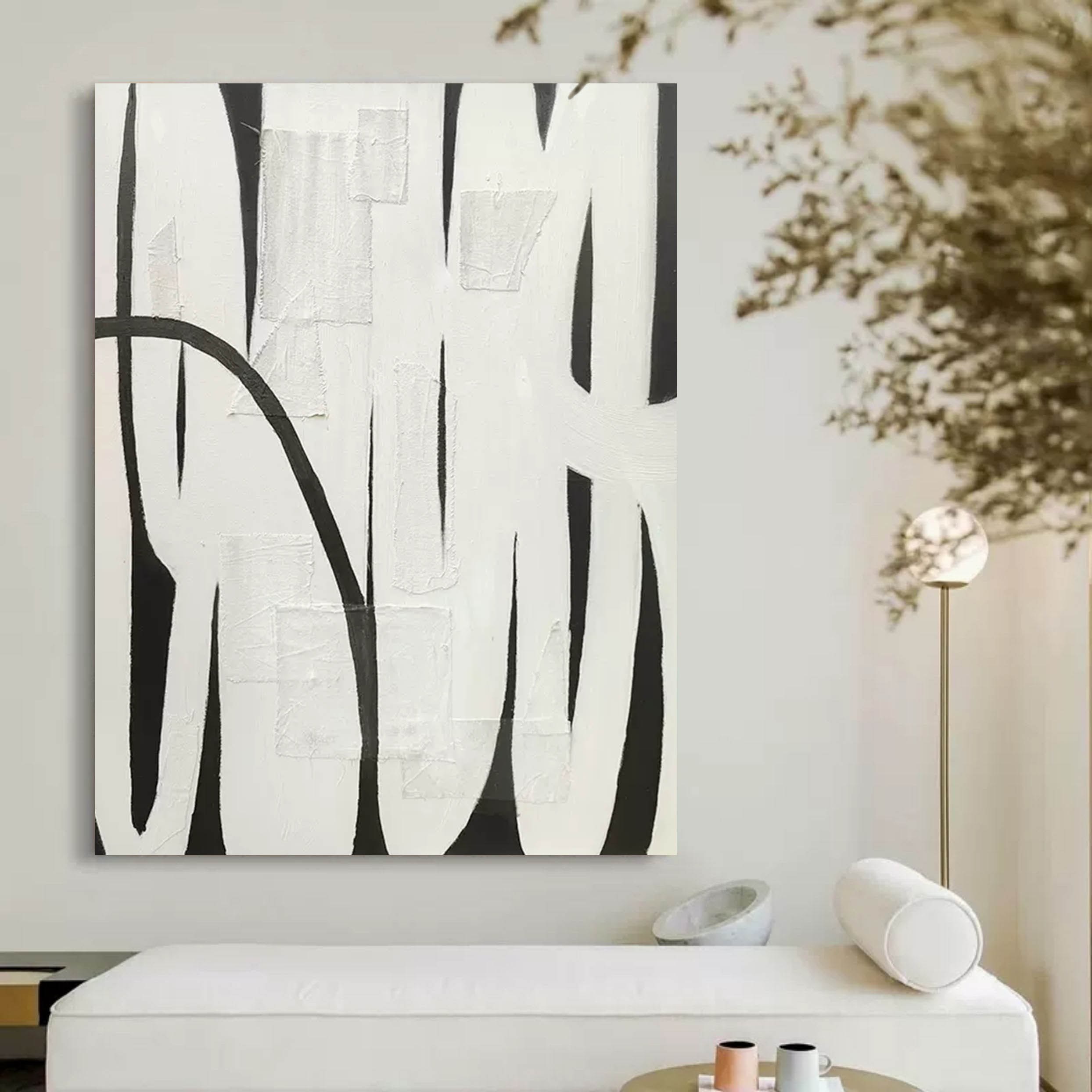 Black and White Minimalist Art on Canvas for Sale Wabi Sabi Art Black and White Minimalist Paintings