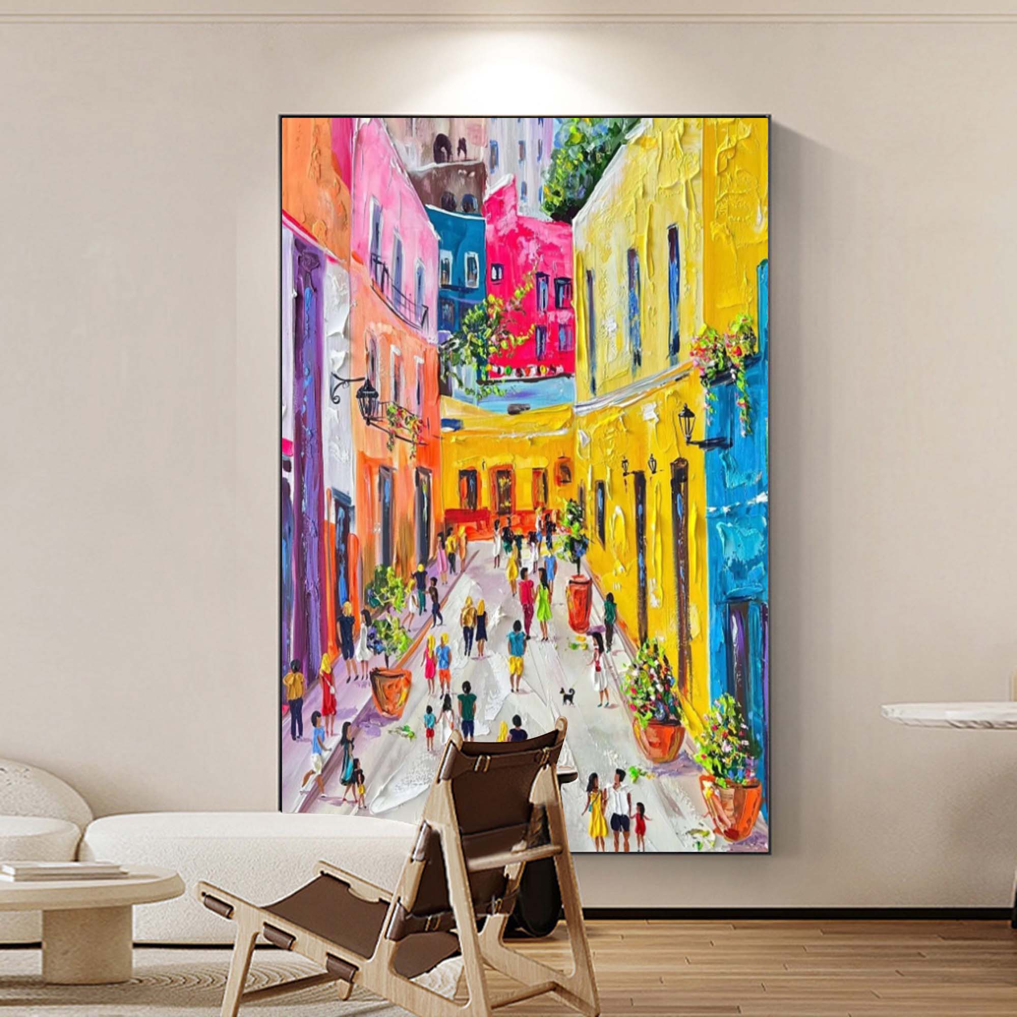 Colorful City Oil Painting Urban Texture Wall Painting Urban Knife Painting on Canvas Palette Knife Art