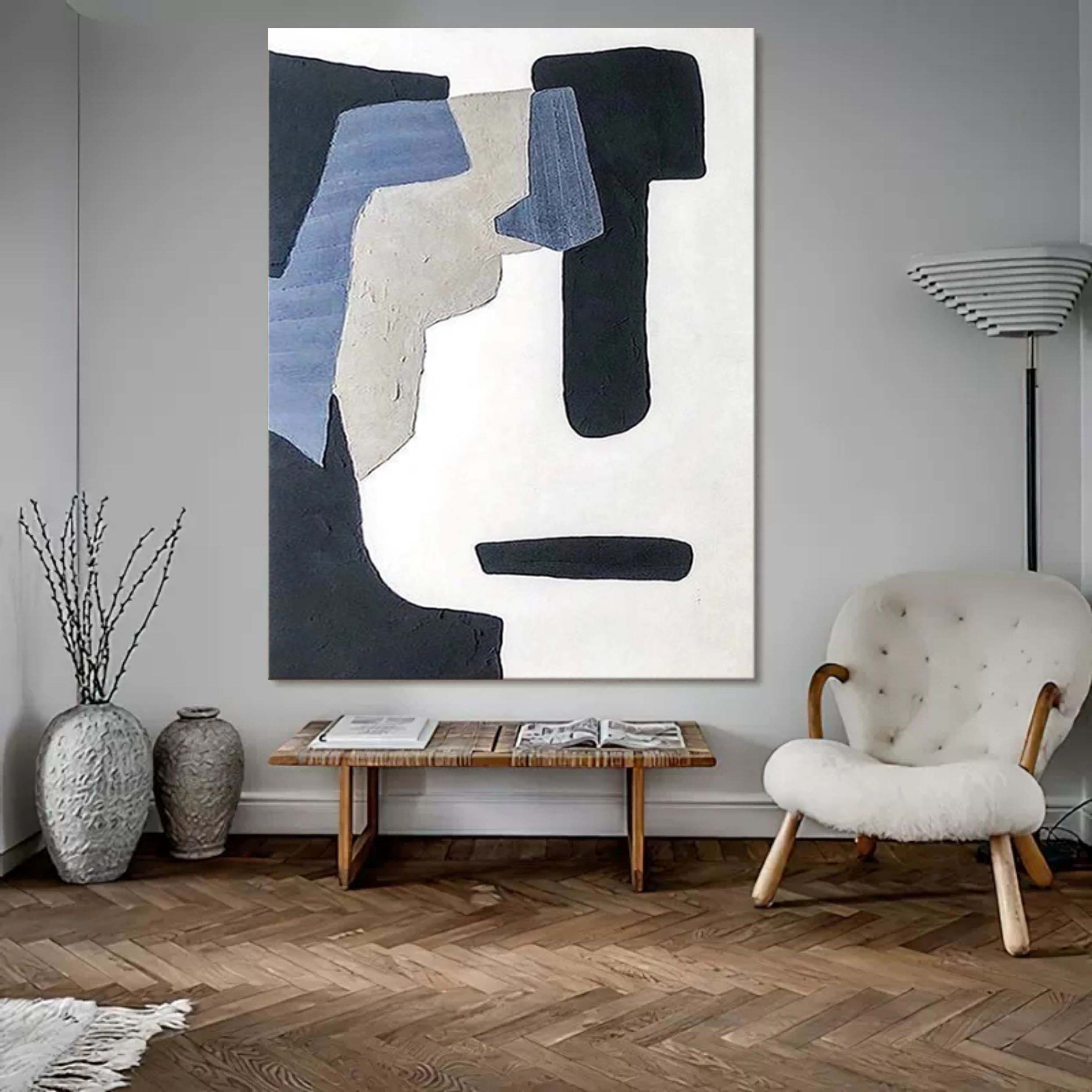 Black and White Minimalist Art on Canvas Black and White Textured Minimalist Wall Painting