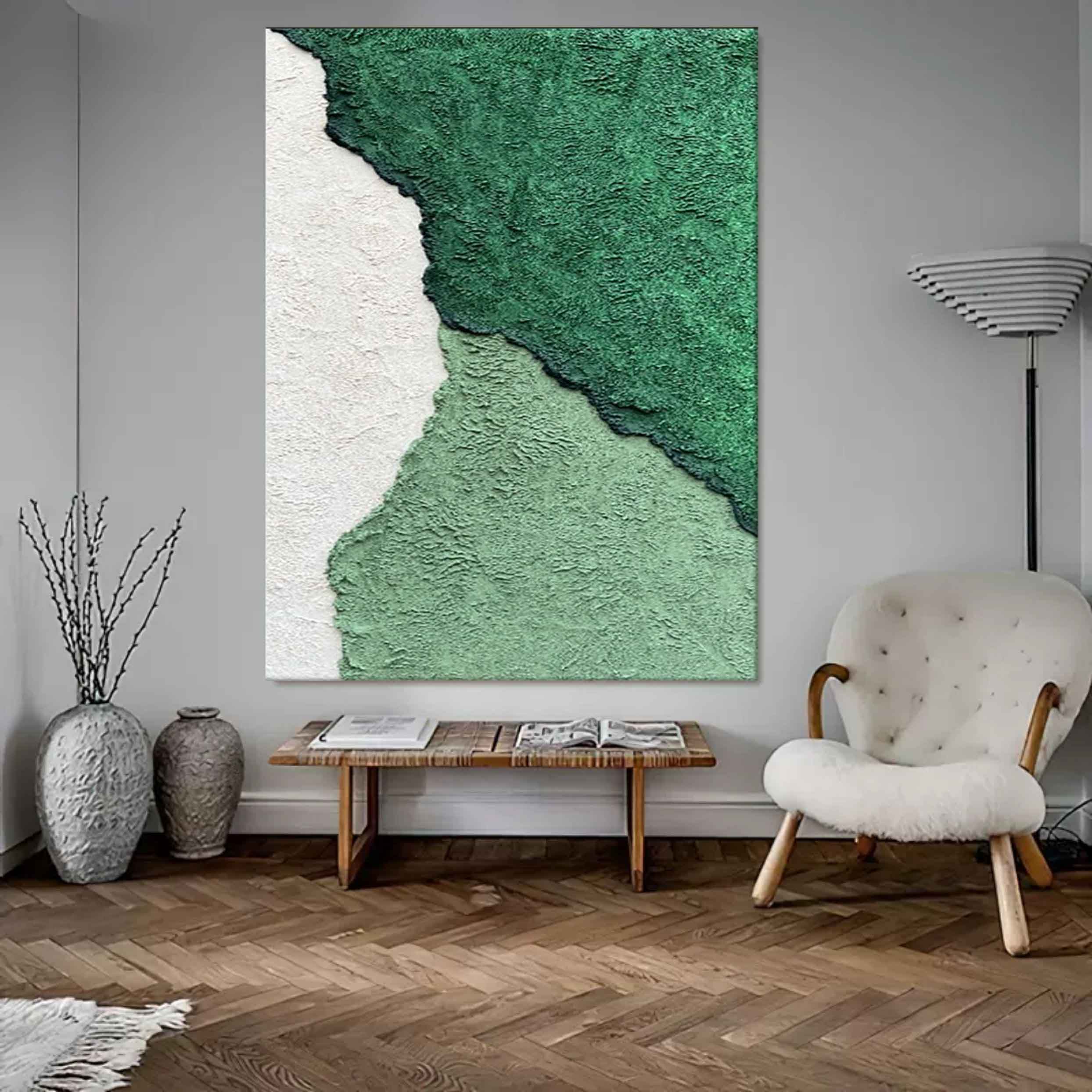 Green Textured Abstract Canvas Art Green Canvas Wall Art 3D Green Textured Acrylic Painting For Sale