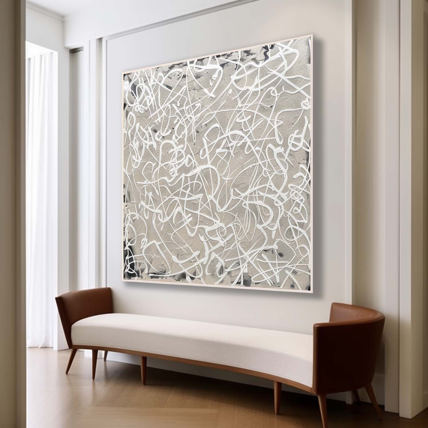 Large Grey and White Abstract Lines Canvas Art Grey and White Abstract Lines Oil Painting