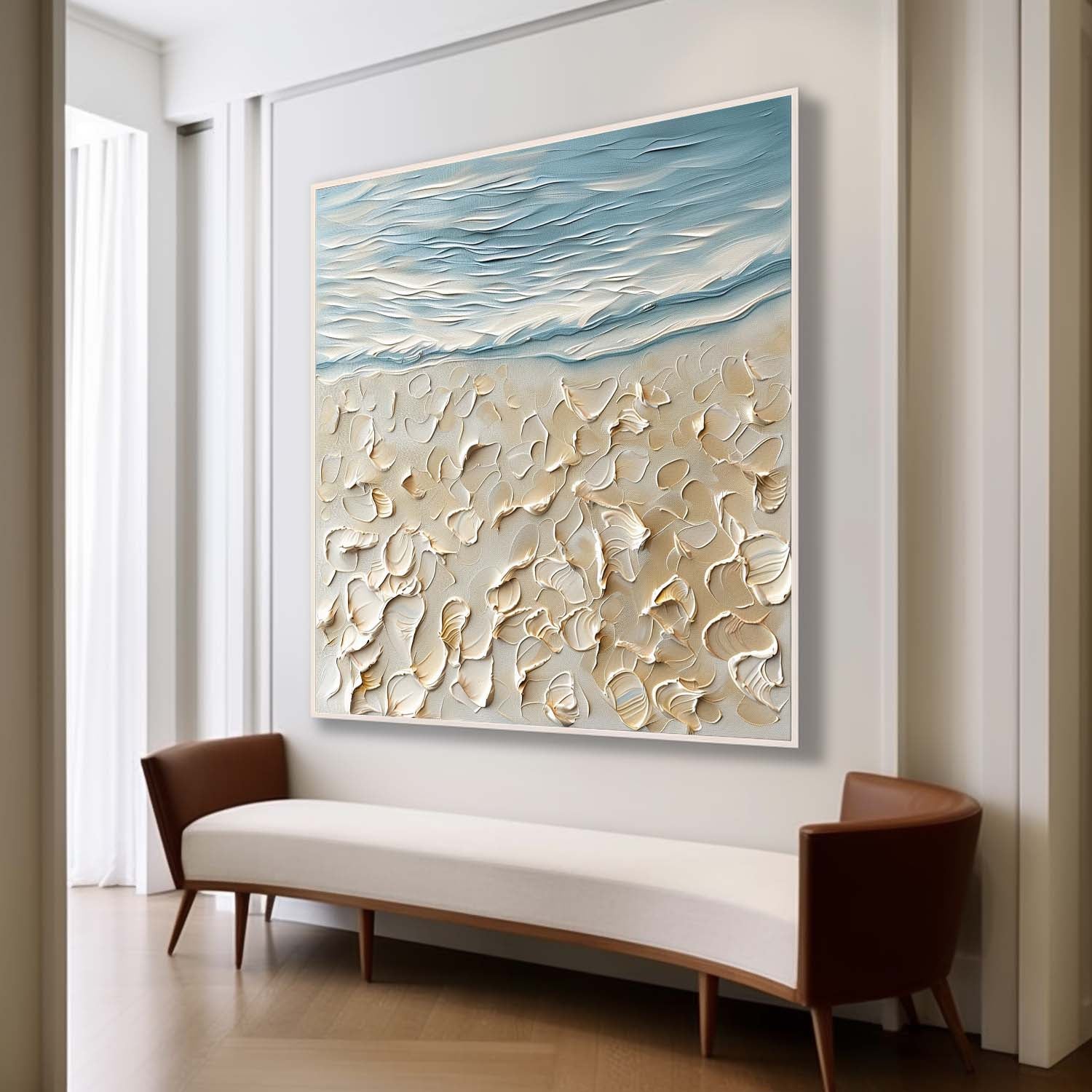 Blue and Beige Coast Beach Texture Painting Coast Beach Texture Canvas Wall Art Decor Hanging Painting